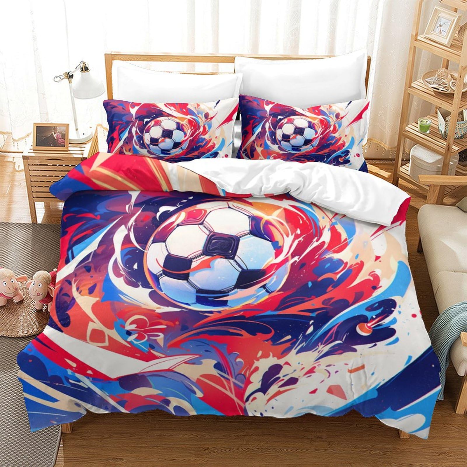 Housse de couette football 3D King avec zip : fini la couette qui s'échappe du lit