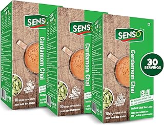 Senso - Cardamom Chai Tea, Instant Chai Latte, Authentic Indian Tea, Premix Chai Tea with Cardamom Powder, All-Natural & Gluten-Free, 30 Sachets delivered, Pack of 3
