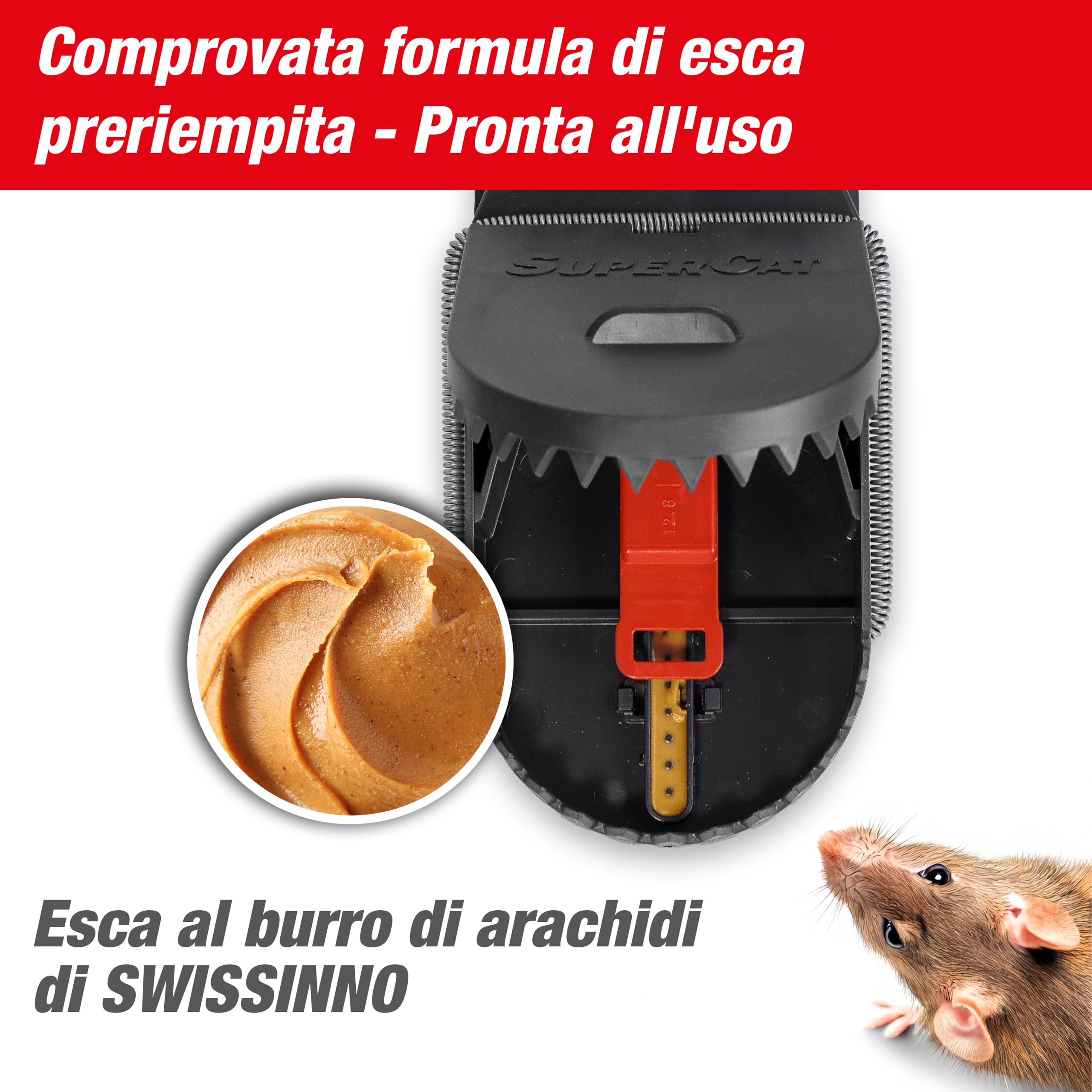 SWISSINNO Trappola per Ratti PRO SuperCat – Trappola Riutilizzabile e Affidabile – Eliminazione Rapida e Precisa – Con Esca al Burro di Arachidi - 2 Trappole