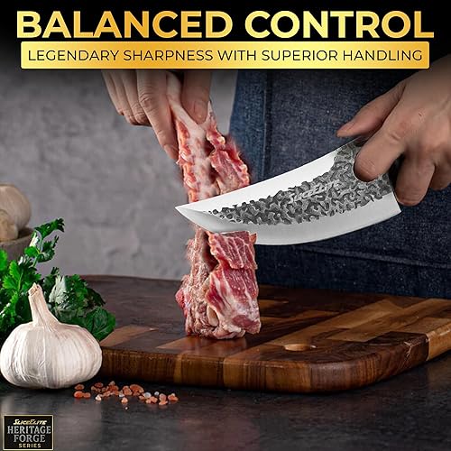 Miniatura 3 de SliceElite Juego de 3 cuchillos de carnicero profesionales forjados a mano cuchilla, vikingo afilado y deshuesado, cuchillos para cortar carne