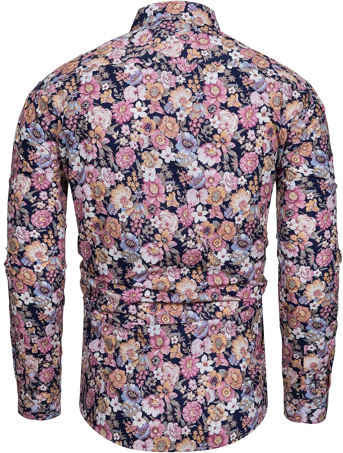 TUNEVUSE Mens Long Sleeve Floral Dress Shirt Flowered Pattern Print Button Down Shirts Cotton - Image 2
