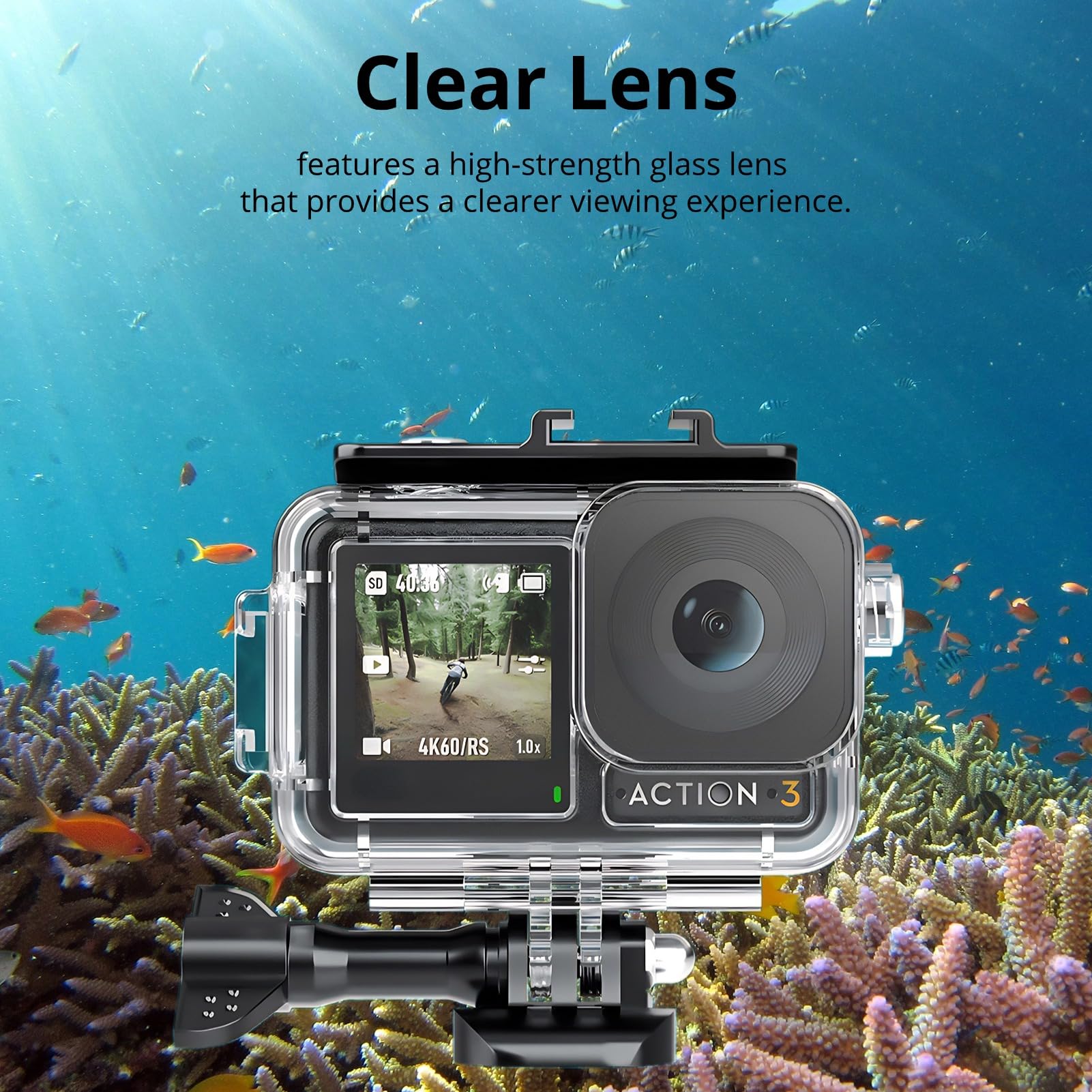 Waterproof Case for DJI Osmo Action 4 Action 3, 196ft Clear Underwater Diving Housing Shell with 3 Filters and Bracket Accessories, Action Camera Protective Case - Image 4