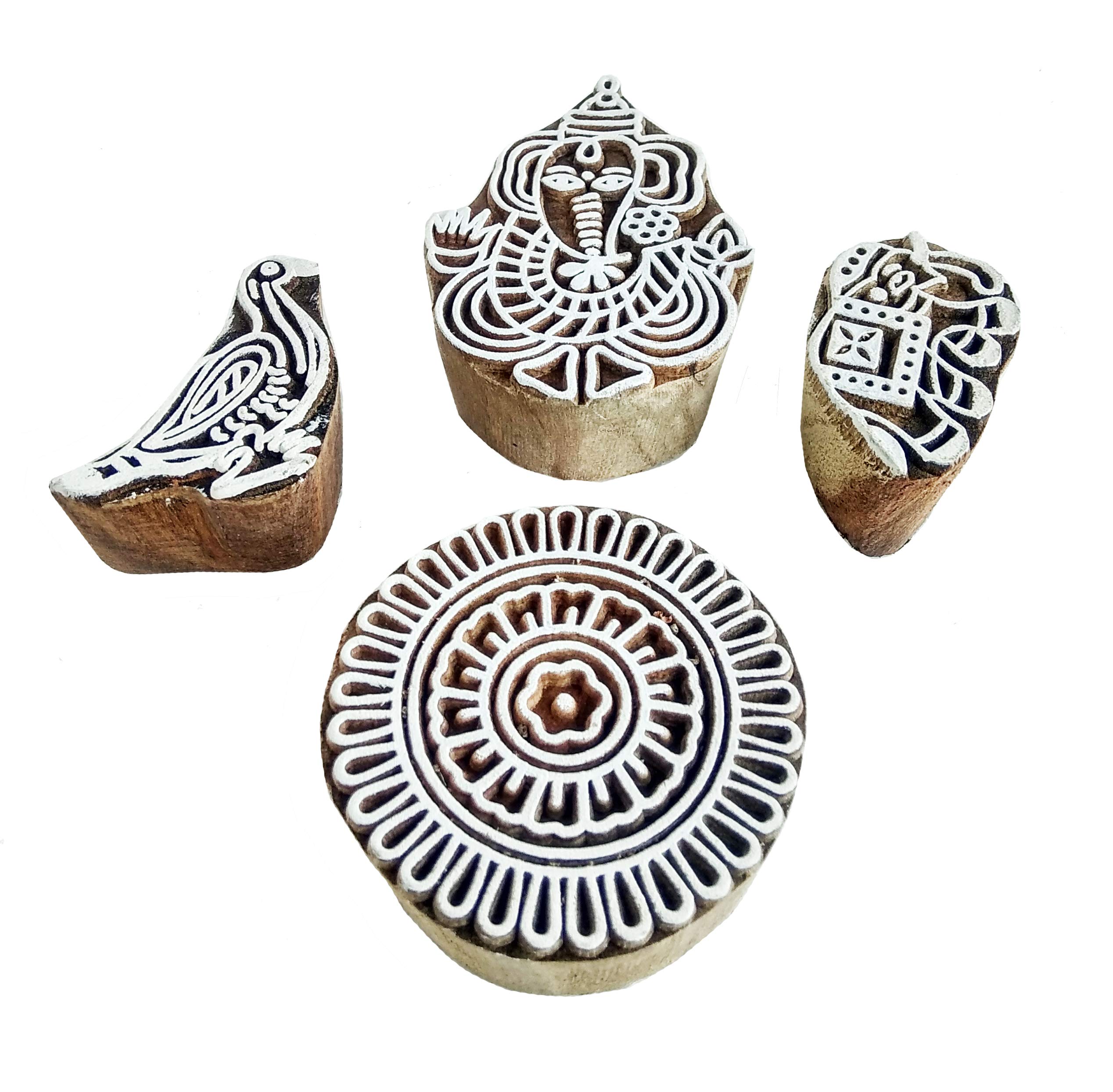 Rastogi Handicrafts Drewniane klocki do drukowania ręcznie rzeźbione do drukowania tkanin, ceramiki, rękodzieła, tatuażu ciała, scrapbookingu nadruk drewniana pieczątka wykonana z drewna (Design_D)