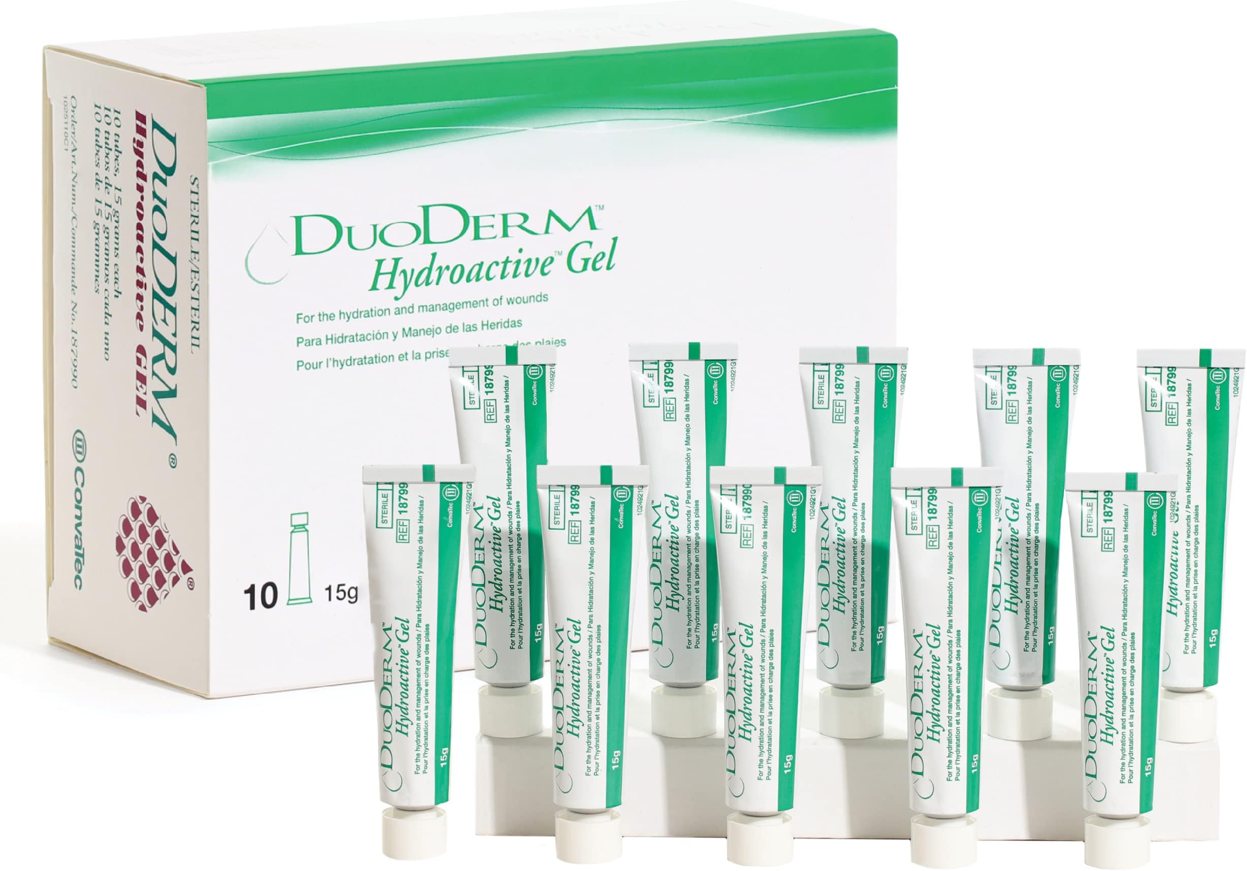 DuoDERM Hydroactive Sterile Gel, 15 Grams Tube for Management of Partial and Full-Thickness Wounds, Aids Autolytic Debridement, 187990, Box of 10 Tubes