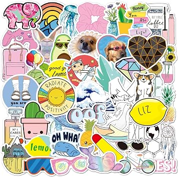 50Pcs Water Bottle Stickers for Kids,Cute Vinyl Waterproof Stickers,Summer Stickers Aesthetic Stickers for Kids,Adult,Scrapbooking,Laptop Phone Guitar Water Bottle Luggage Guitar