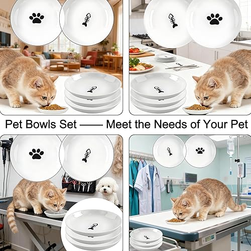 Miniatura 7 de Paquete de 3 cuencos de cerámica para gatos para interiores, platos antifatiga y antibigotes, 5.9 pulgadas de ancho, platos de cerámica poco 1 pata
