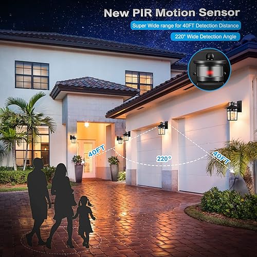 Miniatura 7 de Luces exteriores con sensor de movimiento para montaje en pared, lámpara exterior de anochecer a amanecer, aluminio impermeable antioxidante, luz