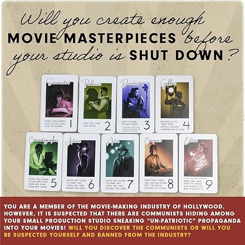 Miniatura 3 de Hollywood 1947 - Juego de mesa para hacer películas para amigos y familiares, un juego de cartas, estrategia y engaño, para 1-9 jugadores, a partir