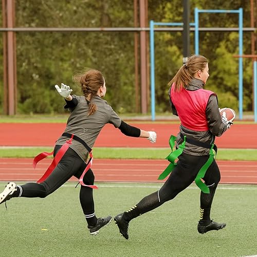 Vista 68 de Hungdao Cinturones y banderas de fútbol para 12 jugadores, cinturones de fútbol ajustables para niños, adolescentes, adultos, entrenamiento en Rojo