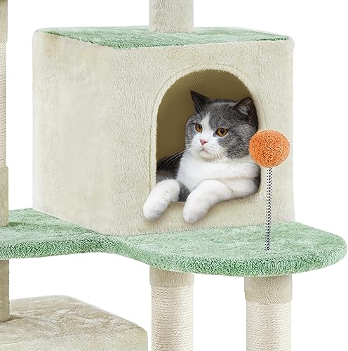 Miniatura 9 de Yaheetech Torre de árbol para gatos de 57.5 pulgadas, centro de actividades multifuncional con plataforma en forma de pata de gato, postes