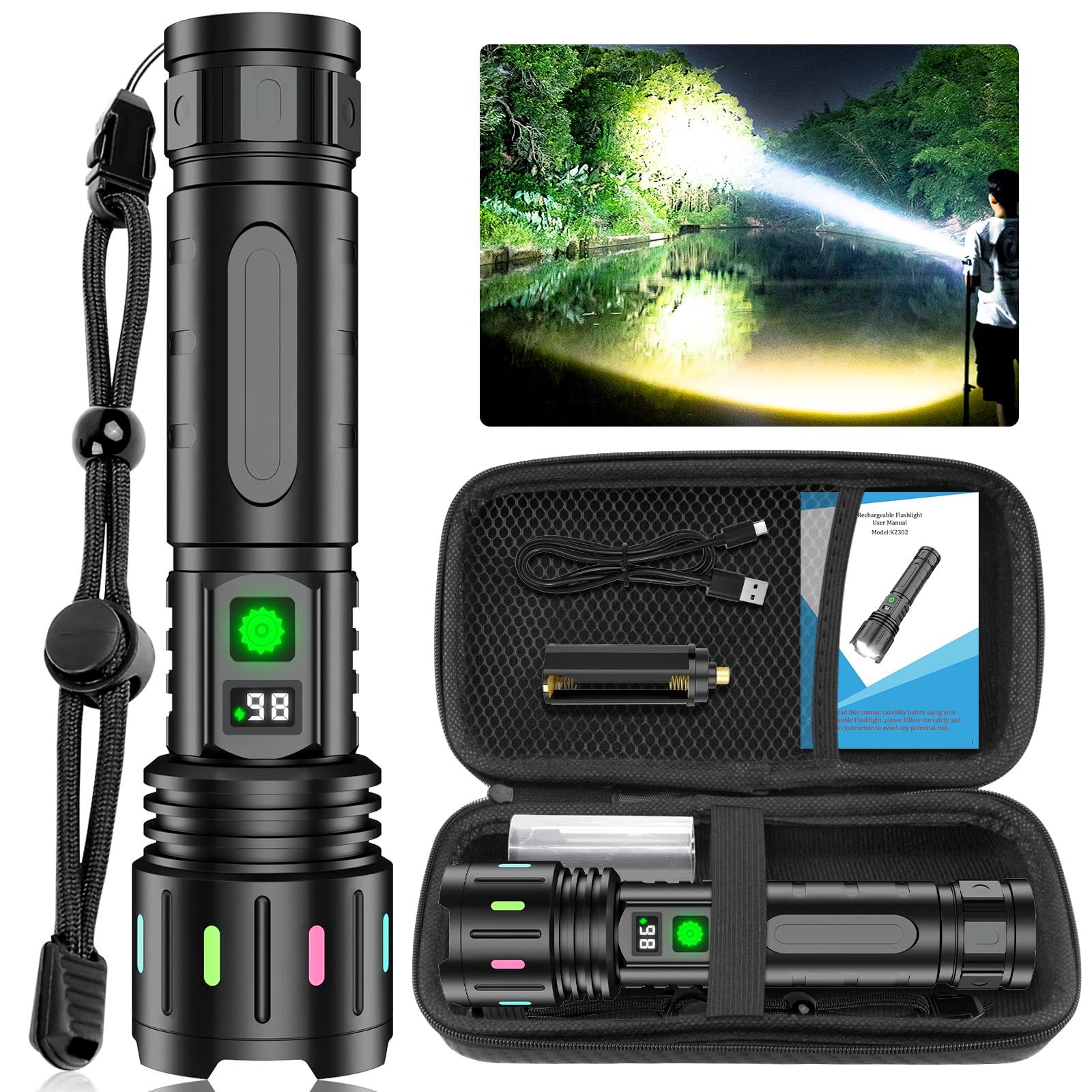 Flashlights High Lumens Rechargeable, Super Bright LED Powerful Flashlight