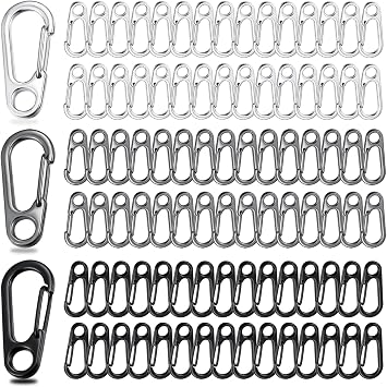 90PCS Mini Carabiner Clips Tiny Alloy Spring Snap Hook Keychain Clasps EDC Small Hanging Buckle for Backpack Camping Durable Paracord Accessories Tactical Survival Gear 3 Colors