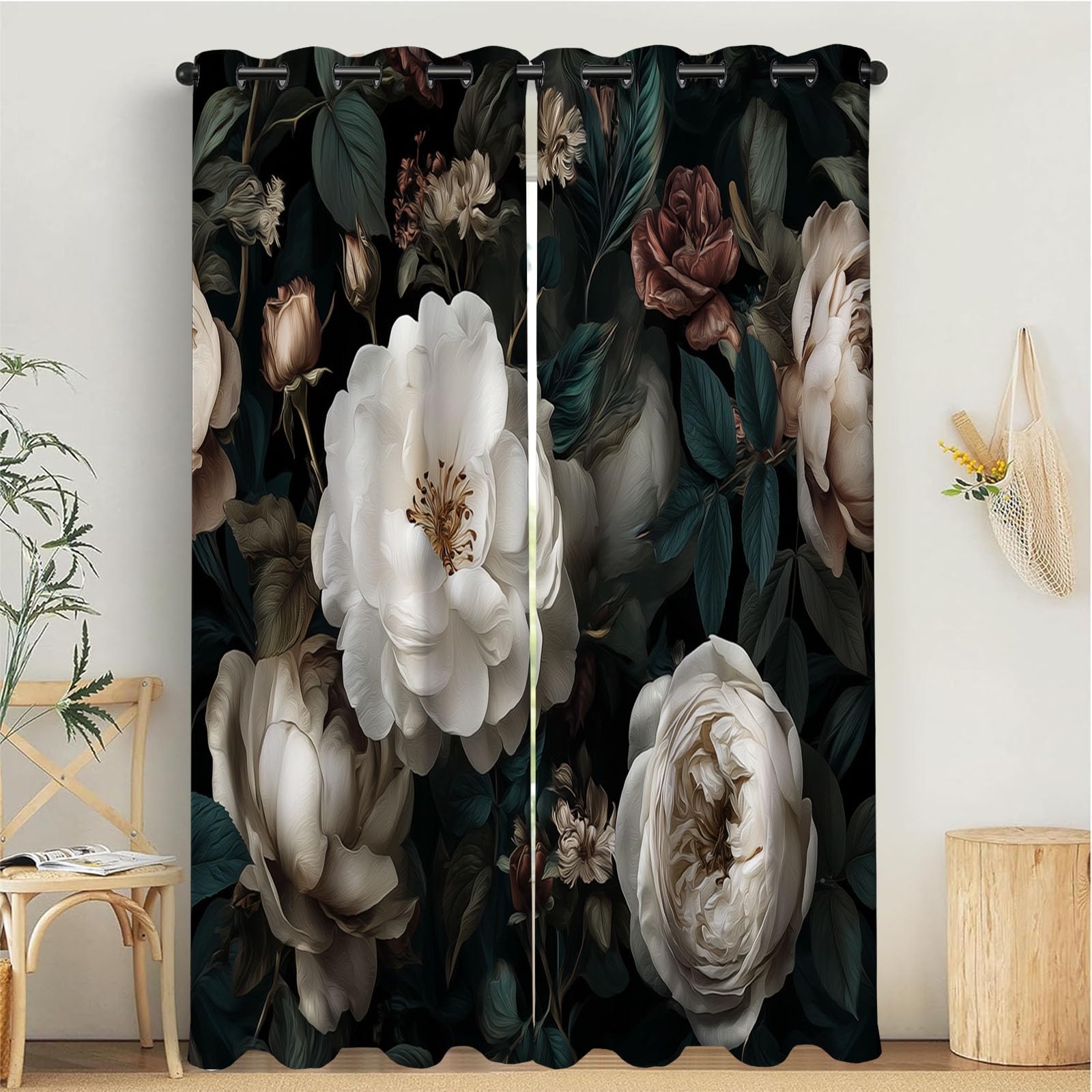 Rideaux opaque pour chambre ou salon au style gothique floral vintage noir