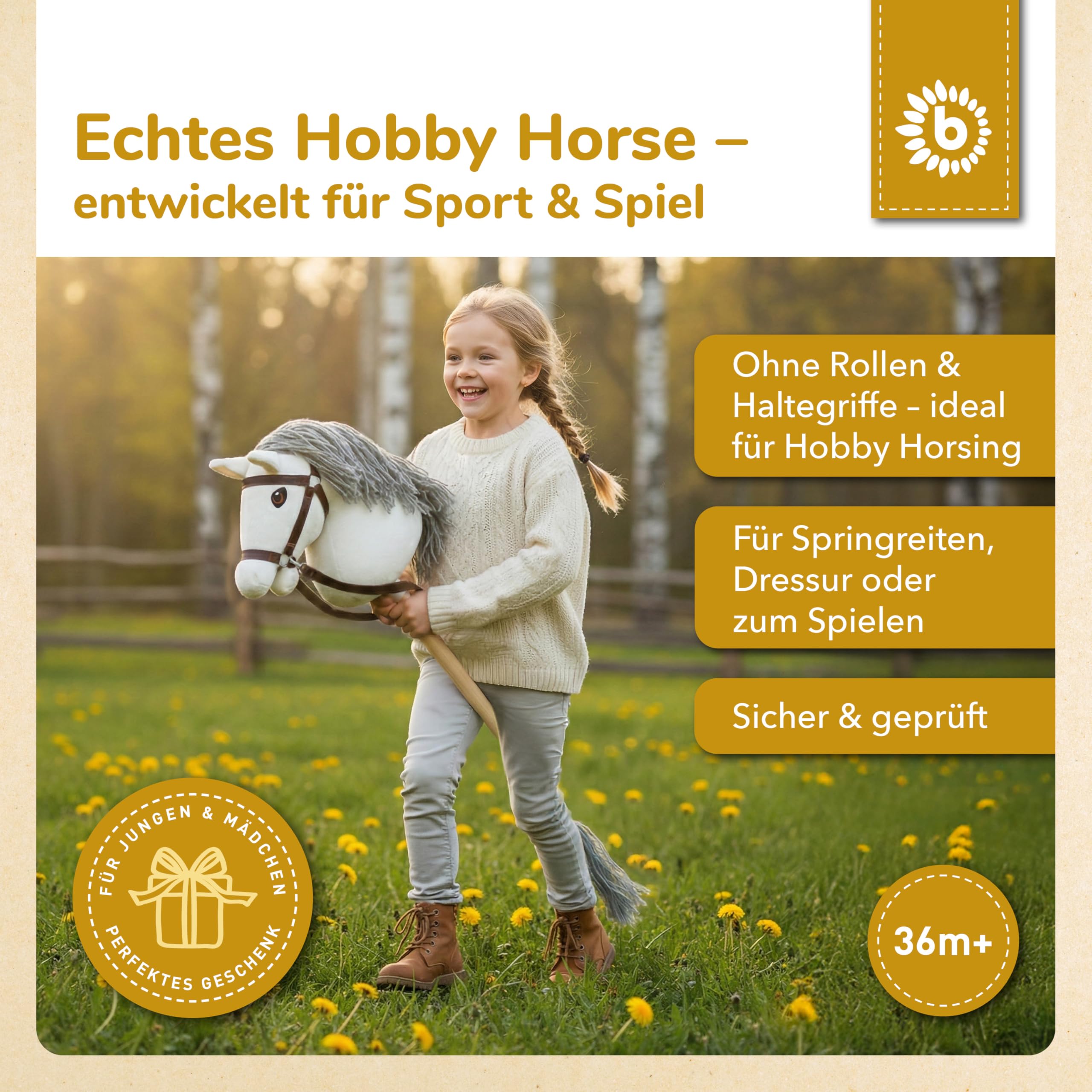 Bieco Hobby Horse konik na kijku, pleśń, rozmiar M, z wyciągami, zdejmowany kij i ogon, do jazdy konnej, ujeżdżania i gier, hobby