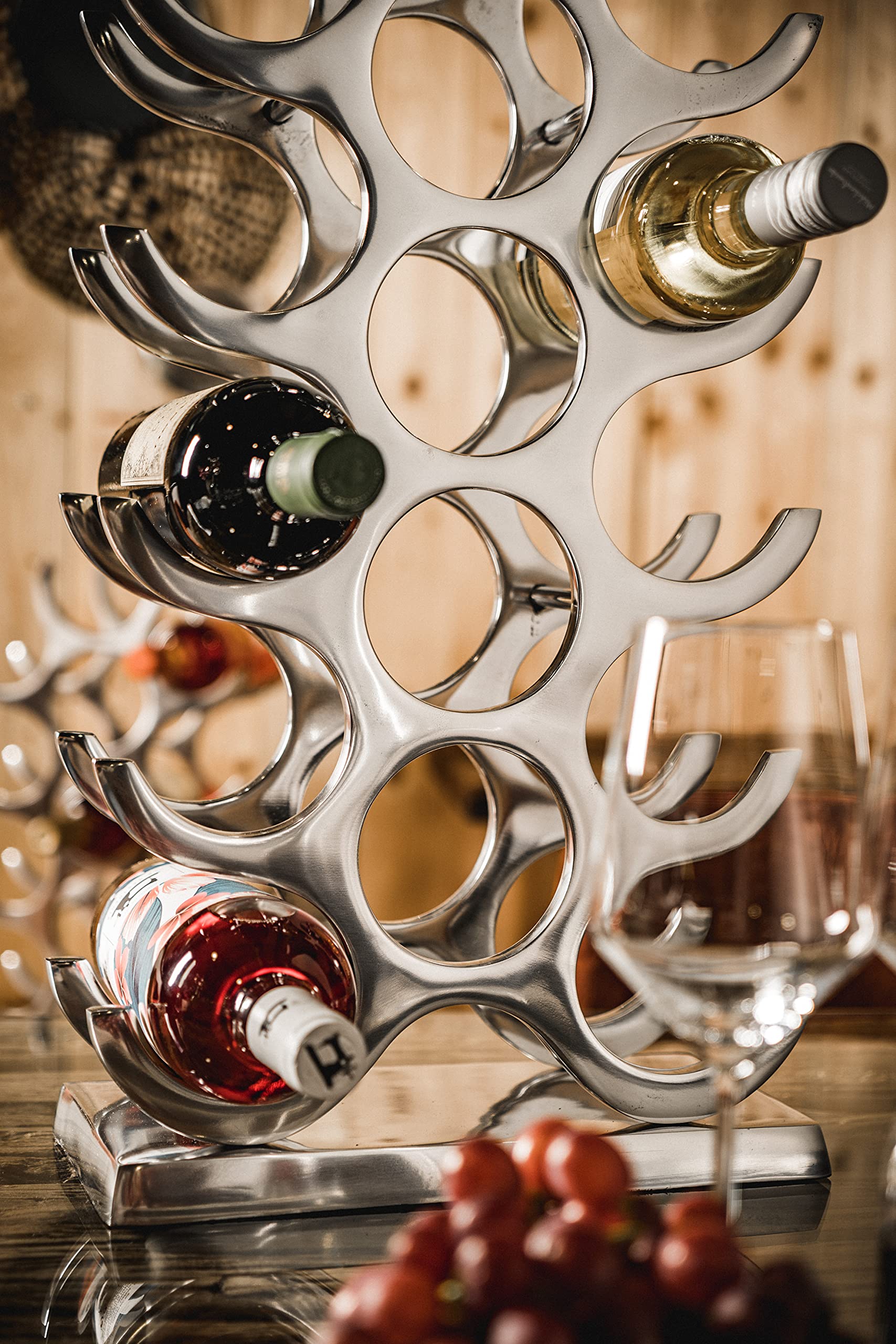 MichaelNoll Botellero de aluminio plateado de lujo – Soporte para botellas de vino, estante moderno de metal – Soporte para botellas de champán, vino y champán – 60 cm XL