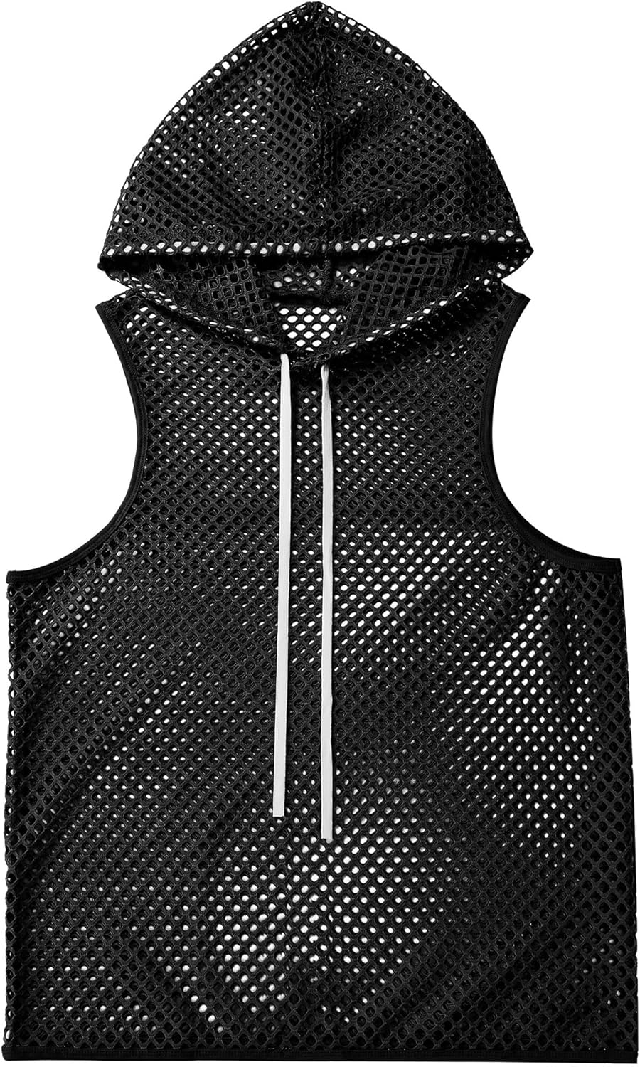 ABAFIP Men Mesh Fishnet Tank Top Sleeveless Drawstring Hoodie Shirt Sheer Muscle Top Rave Clubwear