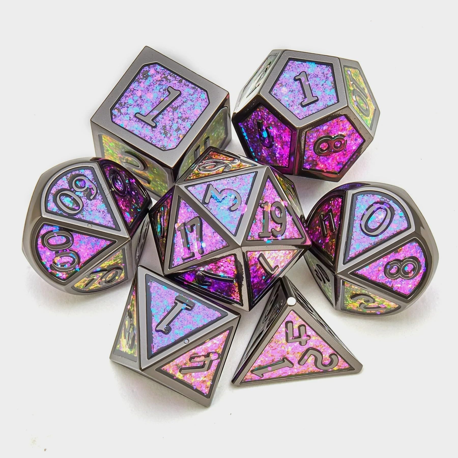 Metal dice Set D&D, 7piece Polyhedron DND D20 D12 D10 D8 D6 D4 dice Set, Suitable for Dungeons and Dragons RPG Game DND dice Set (Purple+Black)
