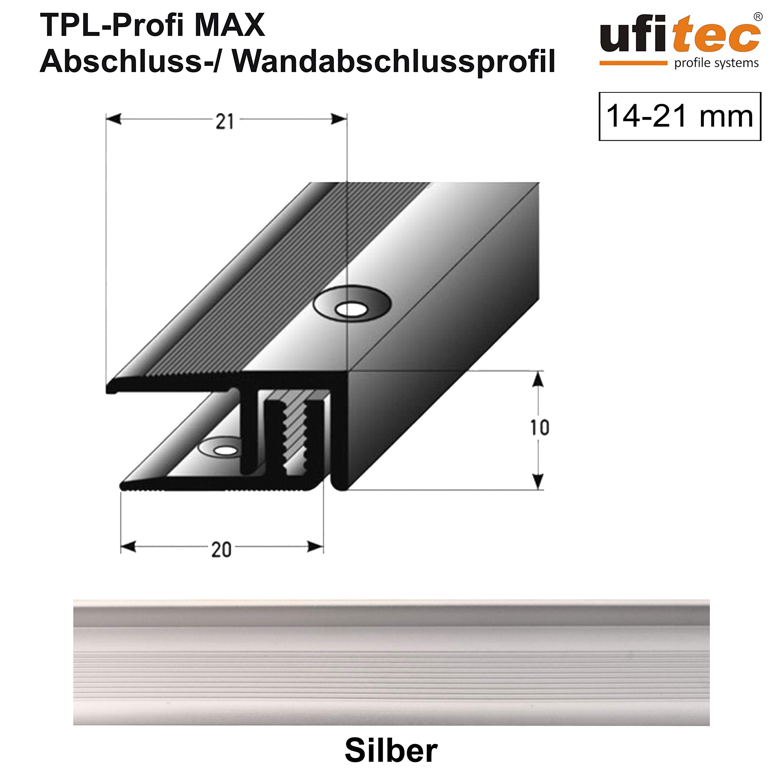 Ufitec® TPL Profi MAX - Sistema de perfil para suelos de parqué, adecuado para alturas de revestimiento de 14-21 mm, aluminio anodizado