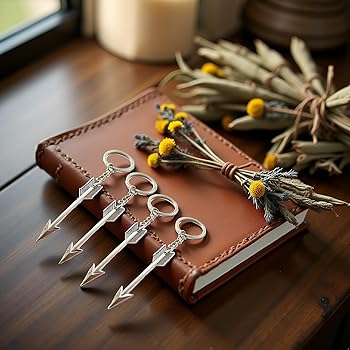 4Pcs Silver Bow and Arrow Key chain Arrow Keyring Boho Keychain