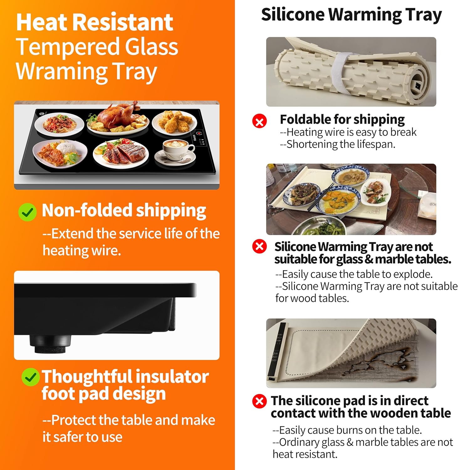 electric warming tray?large 22”x14”??food warmer with thermostat and full surface heating?food warming mat with 2 temperature modes for parties buffet?gatherings?heat resistant glass?black black large 22"x14"