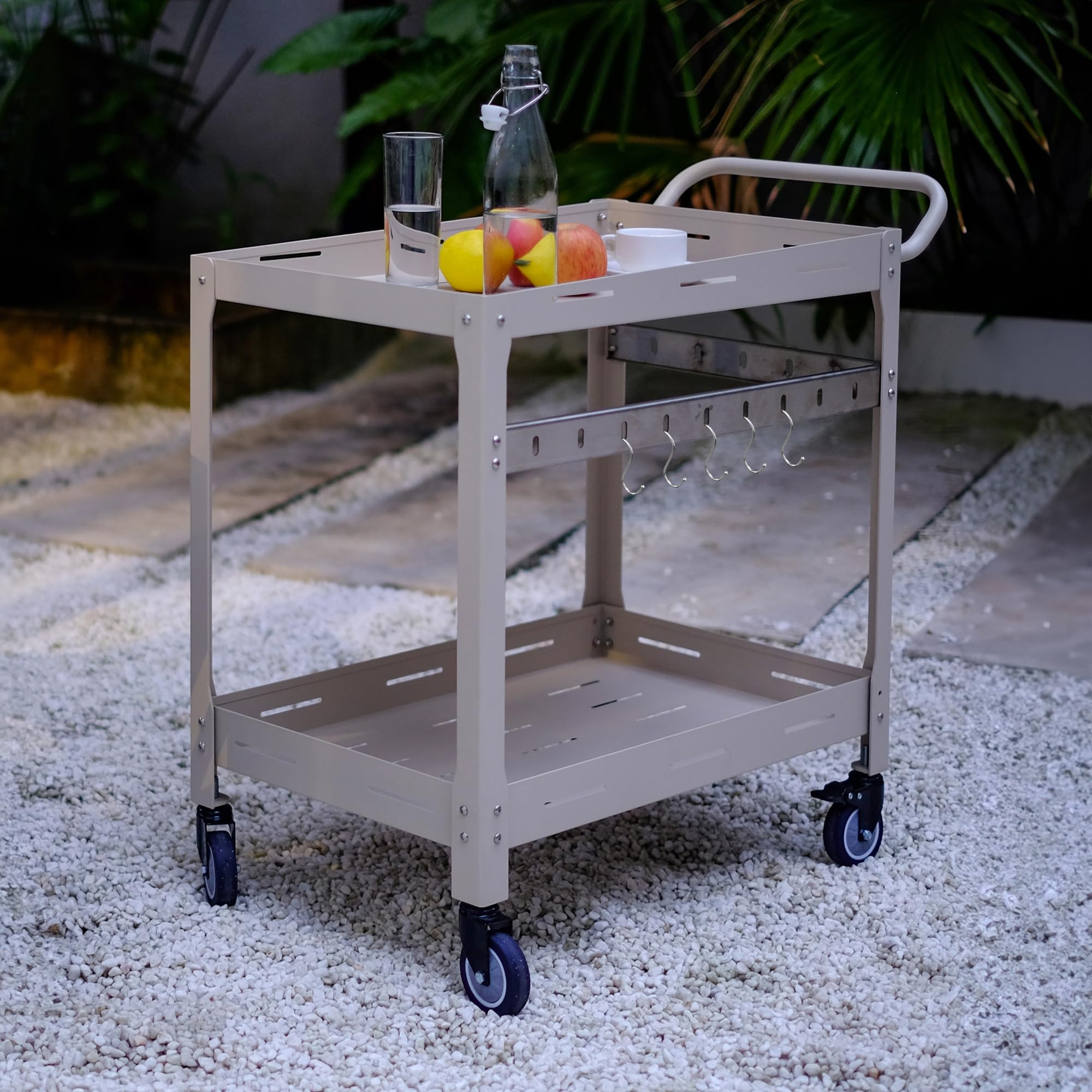 Casa.pro Carrello Portavivande da Giardino in Acciaio con 2 Ripiani 72x77x38 cm Champagne