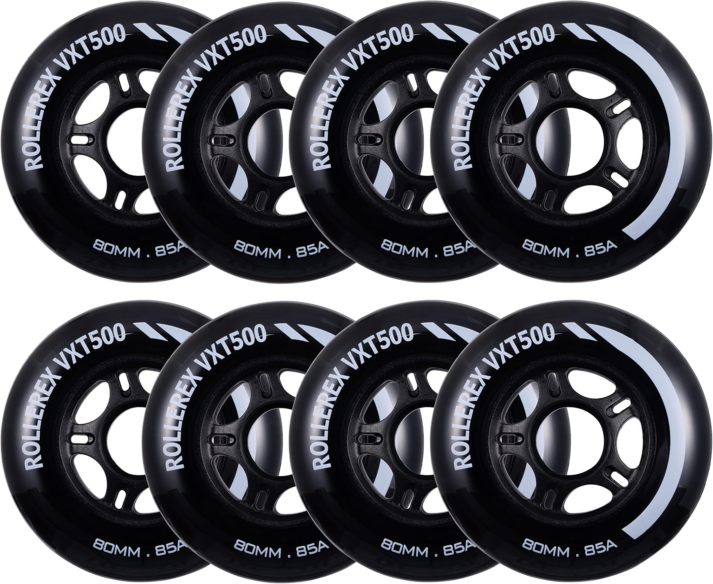Rollerex VXT500 Inline Skate Wheels (8-Pack) (Various Size & Color Options Available) (Steel Black, 80mm) -Indoor Outdoor- Intended for Roller Blade Wheel Replacement