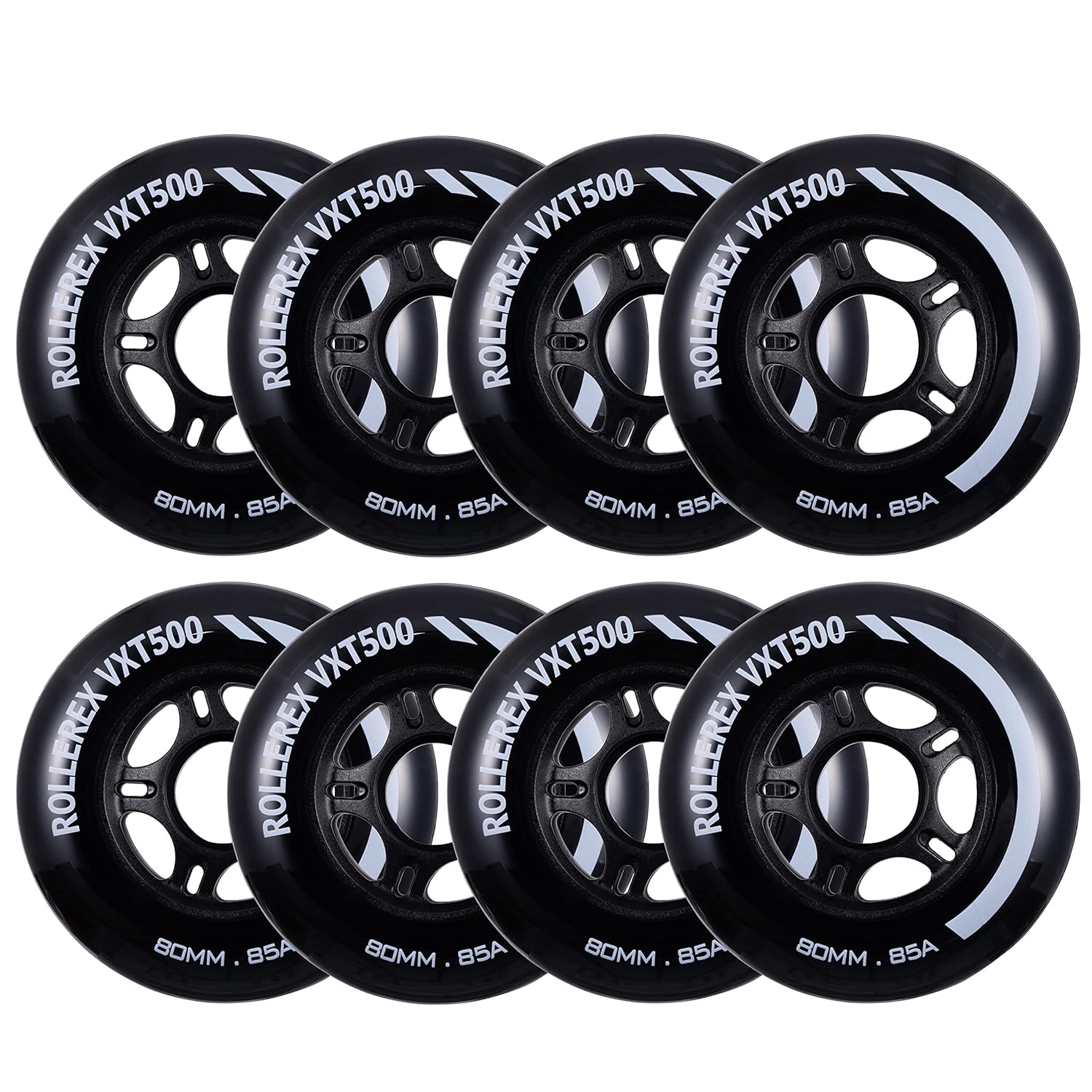 Rollerex VXT500 Inline Skate Wheels (8Pack) (Steel Black, 80mm