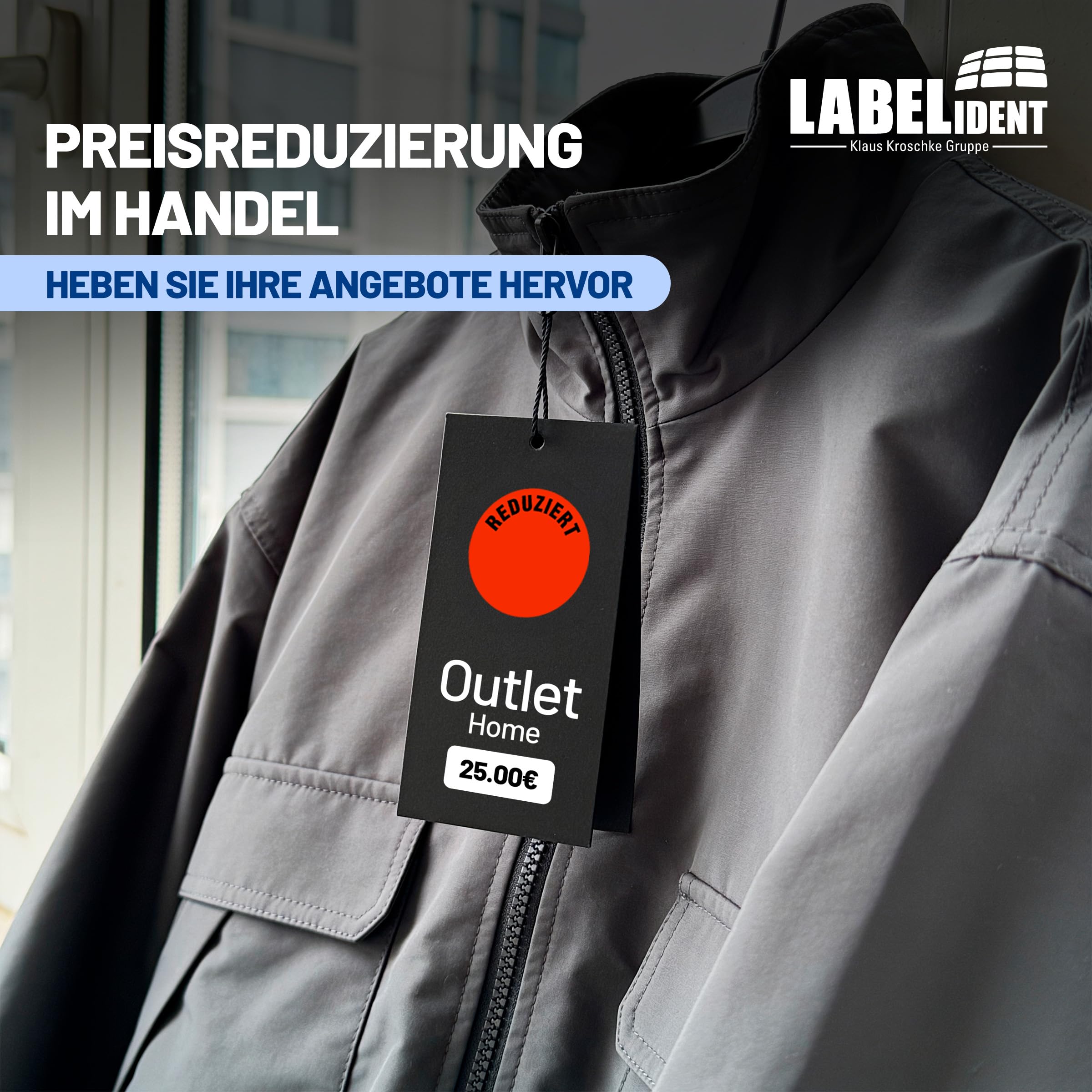 Labelident Aktionsetiketten -50% Ø 32 mm | 10.000 Rabattaufkleber auf 10 Rollen | leuchtrot-schwarz | Für Handel, Lager und Verkauf | Stark selbstklebende Preisetiketten