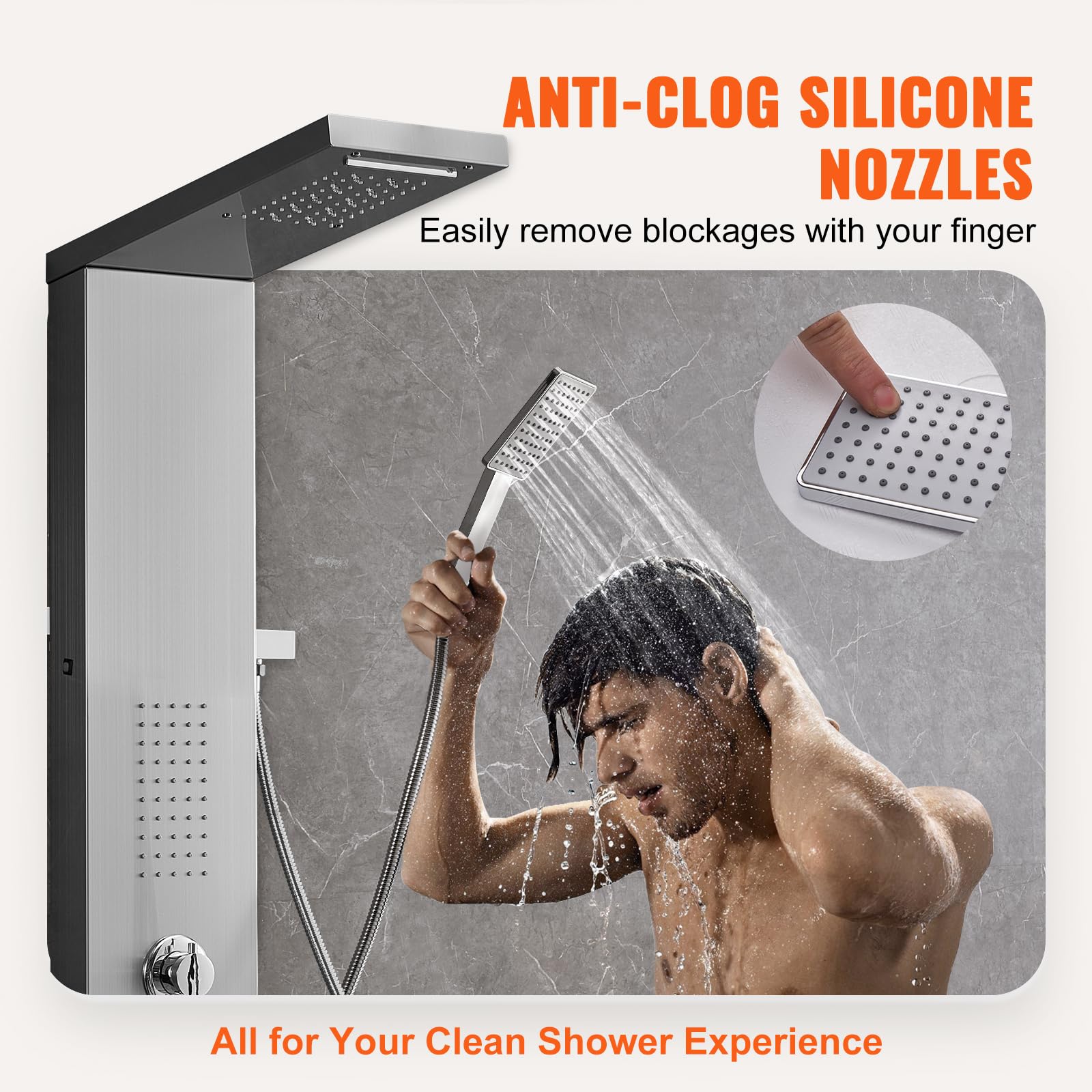 VEVOR Pannello Doccia 5 Modalità, Torre Doccia LED, Pioggia, Cascata, 2 Getti Massaggianti, Bocca Vasca, Soffione Mano, Argento Spazzolato