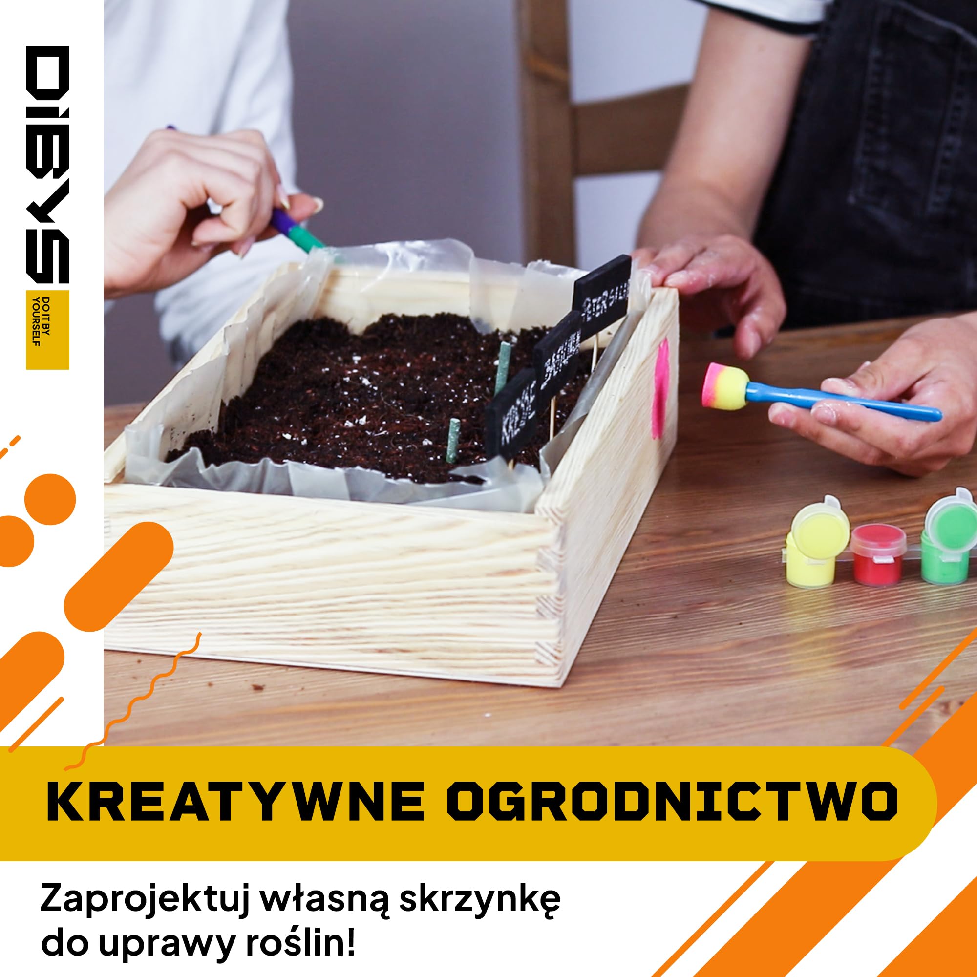 DIBYS Zestaw do Uprawy dla Dzieci | Kompletny Zestaw Ogrodowy z Nasionami Kwiatów, Drewnianymi Narzędziami, Ziemią, Farbami i Skrzynką do Malowania | Kreatywny Pomysł na Prezent | Zestaw Roślin