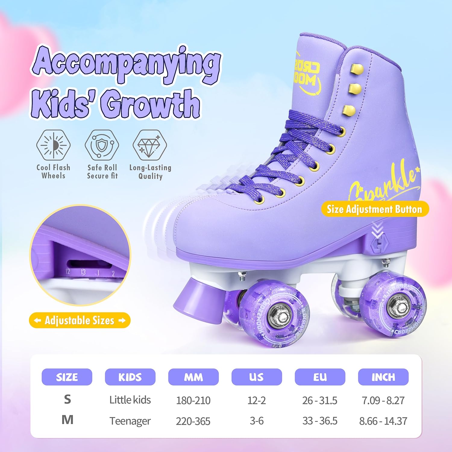 Active Girls' Adjustable Roller Skate, Sleek Design, Premium PU Leather Scuff-Resistant Easy to Clean, Gift for Girls Kids