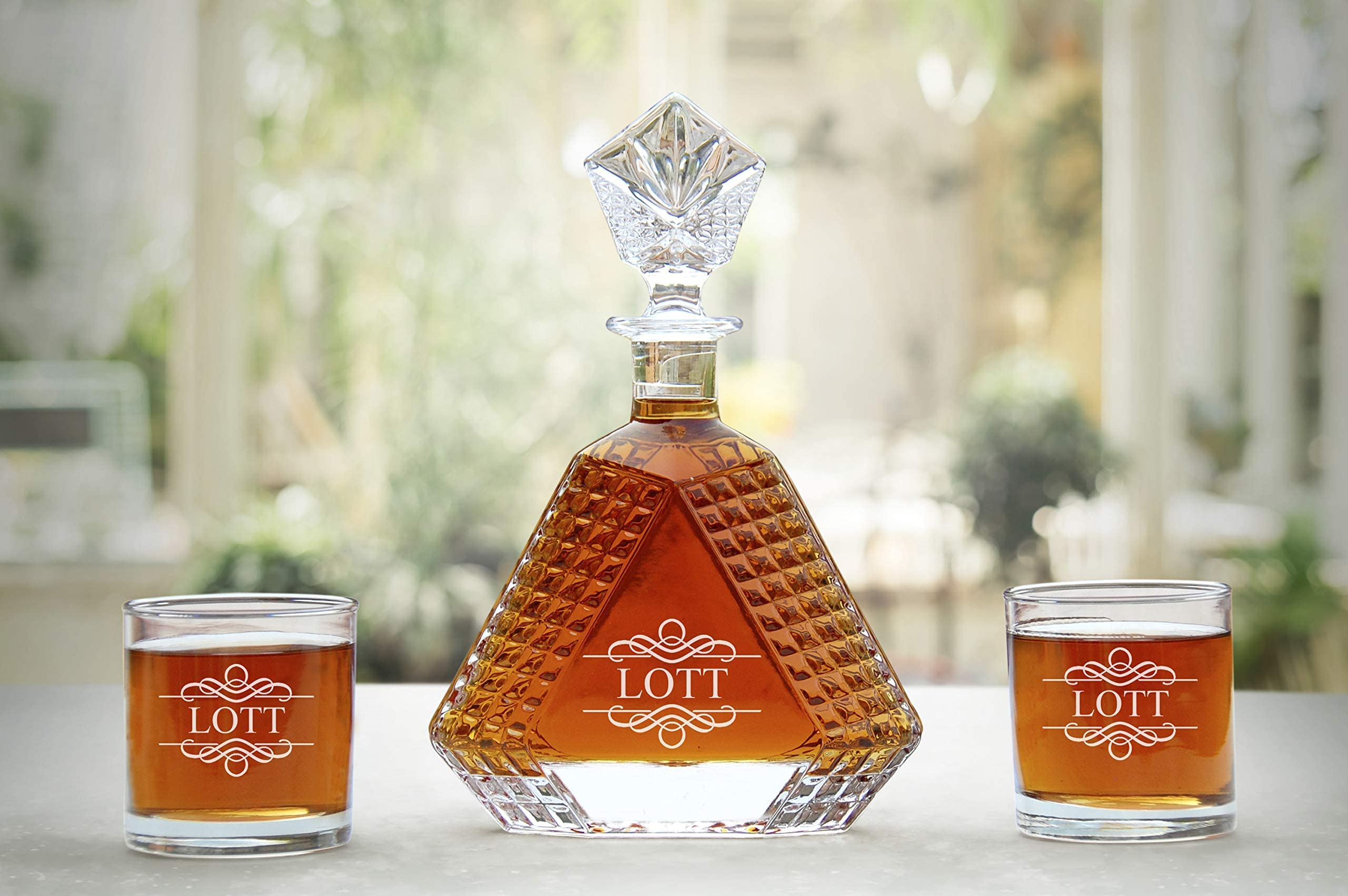 Krezy Case Whiskey Decanter Set, Engraved Decanter and Glasses Set, Decanter And 2 Glass With Premium Wood Box, Scotch Rocks Glass Set