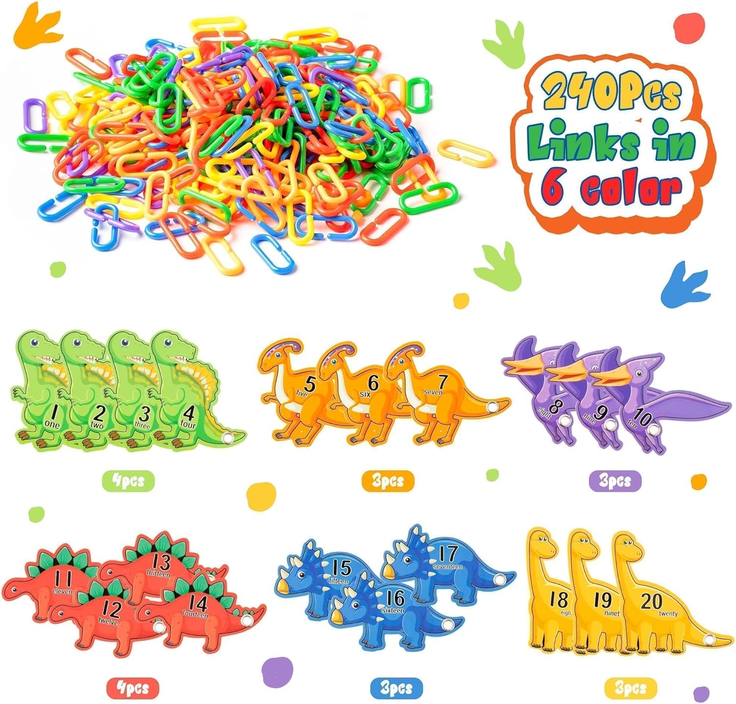 Strengthen Dinosaur Card C-Clips Hooks Plastic Chain Links with Card Lacing Party Game Suitable for Development of Sensory Toys for Child Color Home Activities Birthday Holiday Gifts