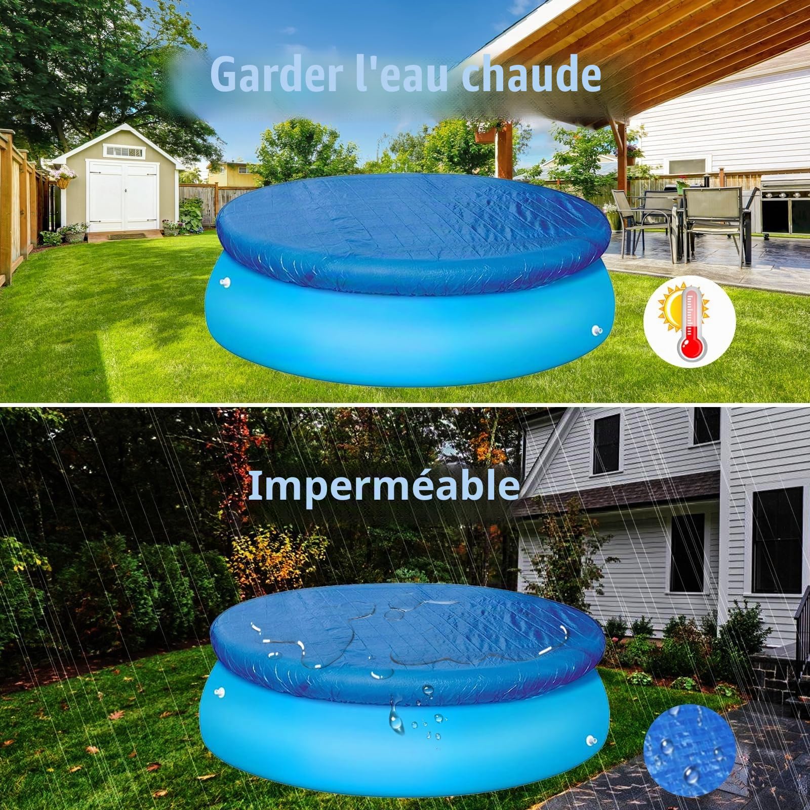 Bâche de piscine ronde de 3 m - Facile à installer - Anti-poussière - Pour piscines gonflables et hors sol (305 cm)