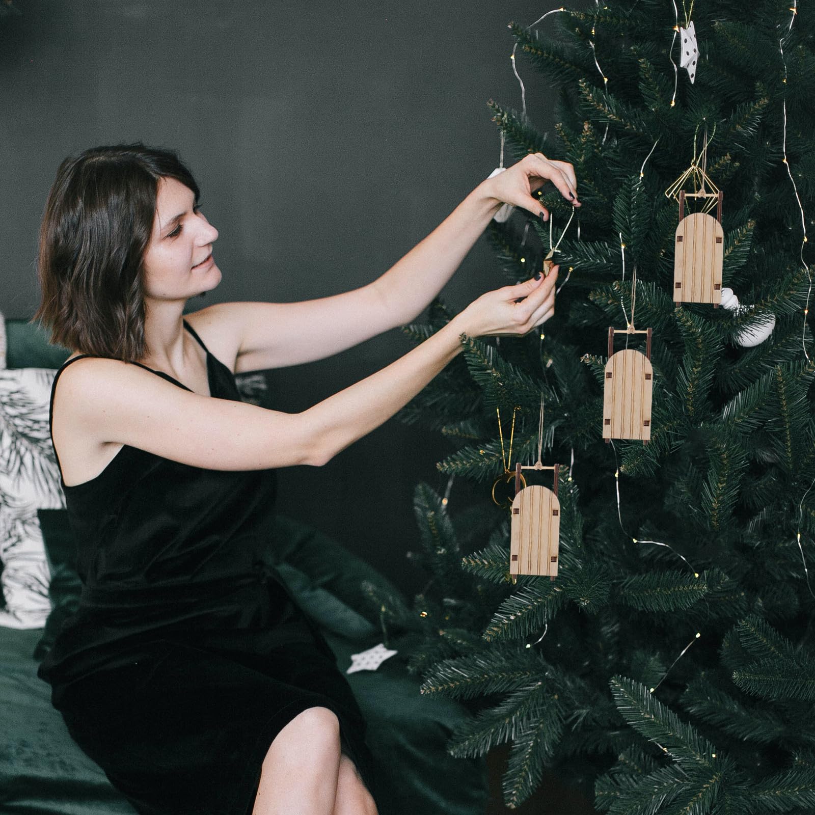 Toyvian 60 Stück Kleiner Weihnachts Holzschlitten Ornament als