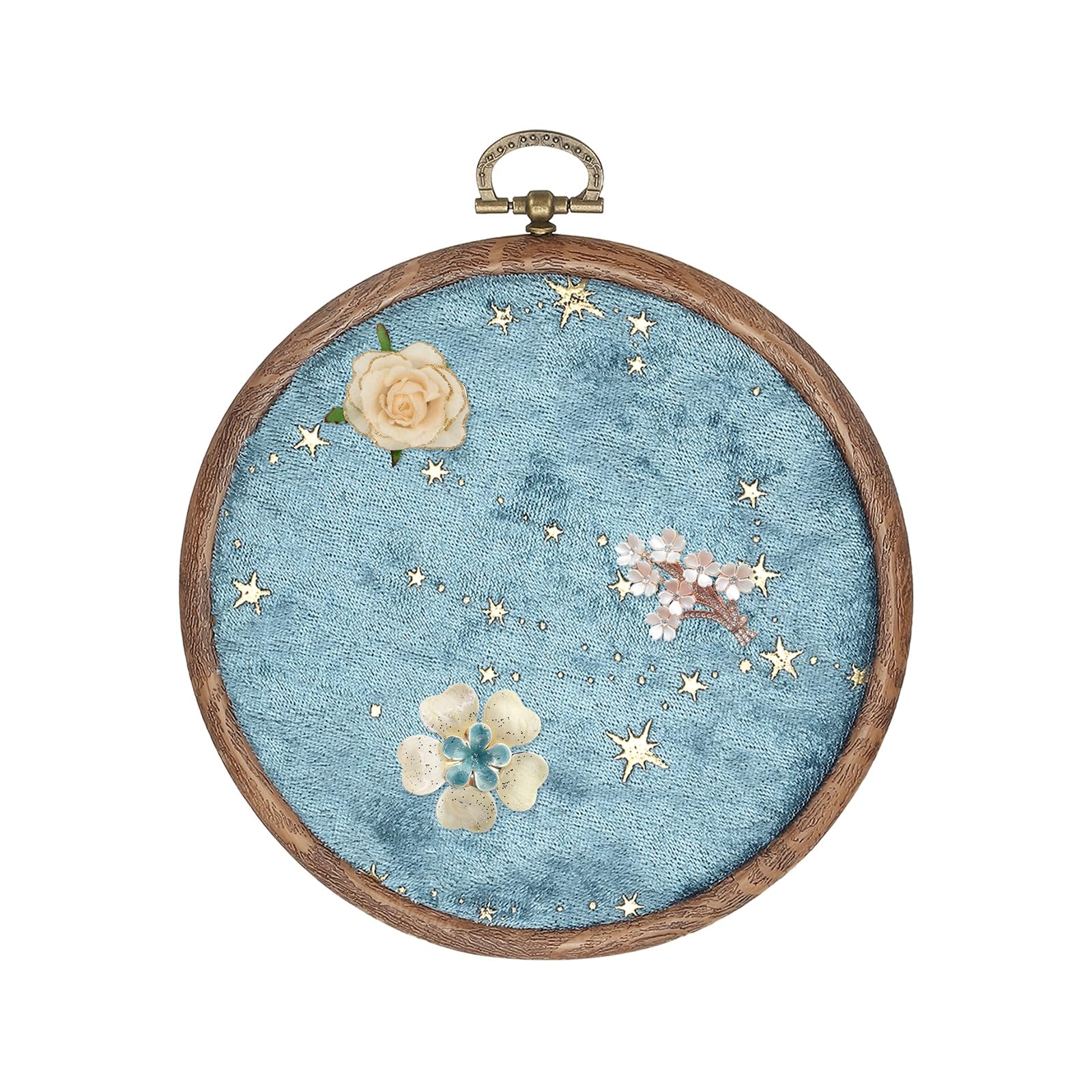 sourcing map Round Pin Display Board, 13.5cm Velvet Wall Hanging Brooch Jewelry Display Stand Storage Holder for Enamel Pins Badges Brooches Jewelry Collection, Star & Moon, Porous Blue