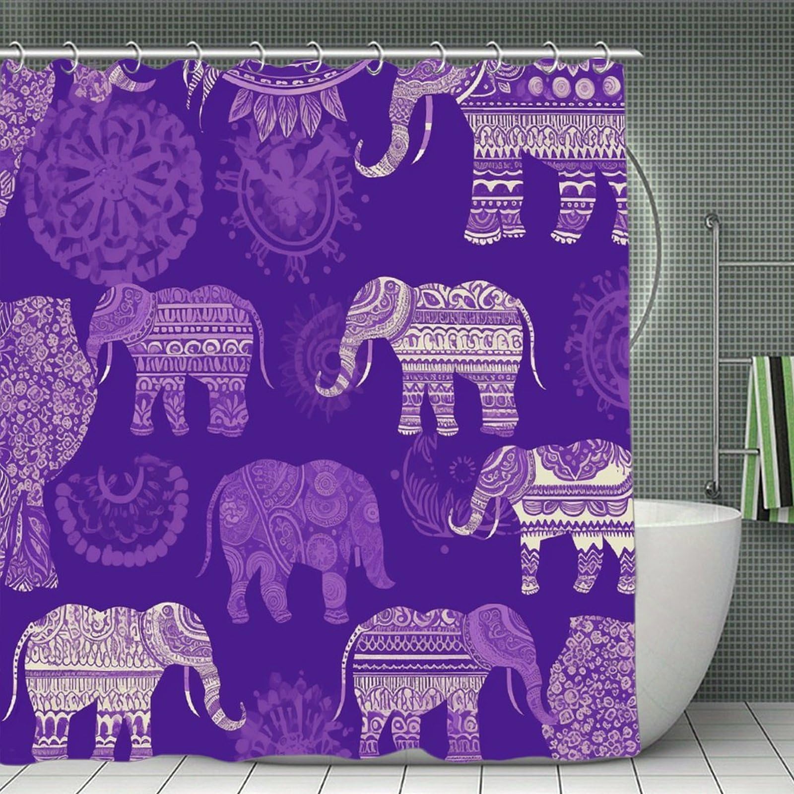 VstaDank Purple Elephant Shower Curtain Waterproof Bathroom Shower Curtain with C Type Hooks Soft Lightweight Shower Curtains Liner Washable Polyester Cloth Shower Liner 71x71 Inch