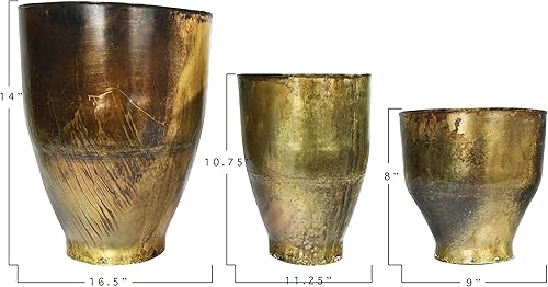 Miniatura 3 de Creative Co-Op Macetas de metal antiguo (juego de 3 tamañoscapacidad para macetas de 8, 10 y 15 pulgadas), latón