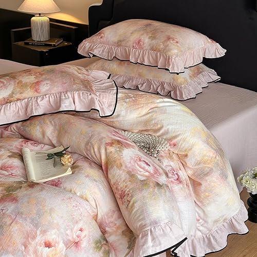 Miniatura 103 de Funda de edredón de 3 piezas, funda de edredón de algodón suave, estilo bohemio, juego de ropa de cama estética con cierre de cremallera, 4 lazos