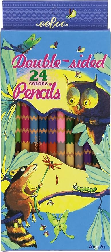 Amazon Com Eeboo Colored Pencils Double Sided Raccoon And Owl Set Of 12 Toys Games