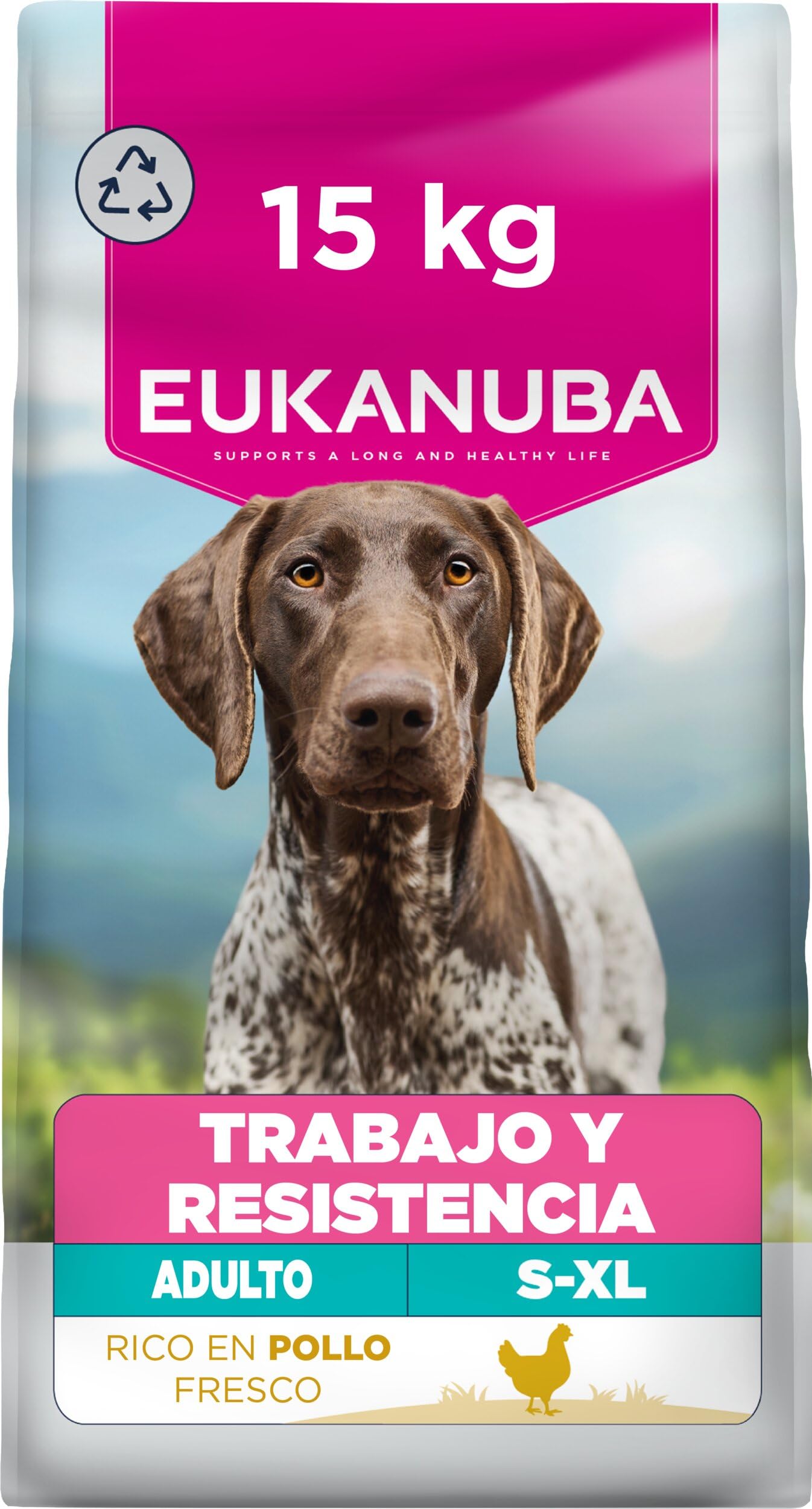 EUKANUBA Working & Endurance - Alimento para Perros con Pollo Fresco - Alimento seco energético Special Care para Perros de Trabajo, Perros de Caza así como Perras gestantes y Lactantes, 15 kg