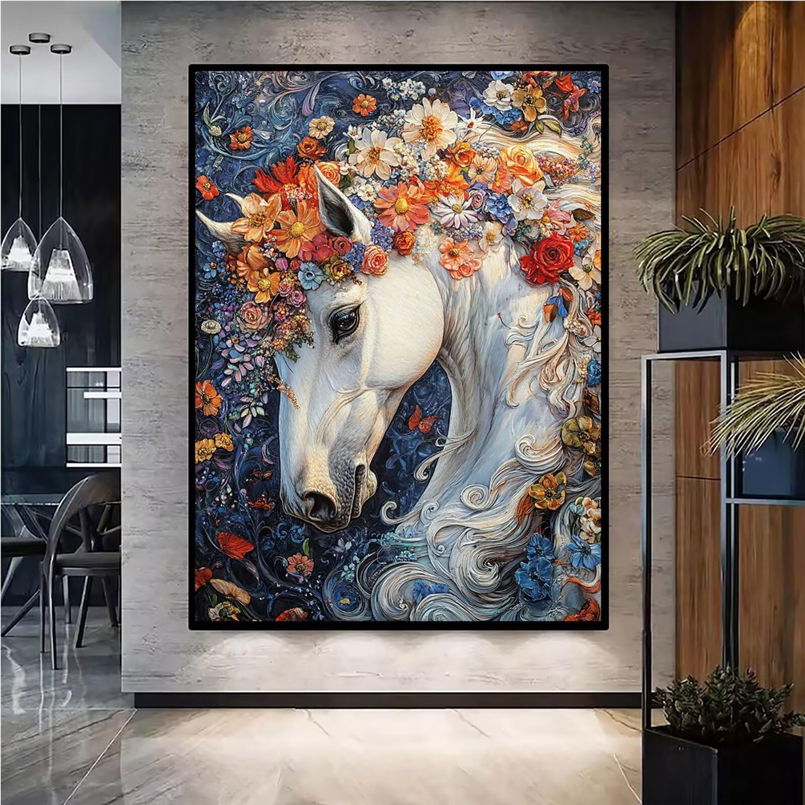 Diamond Painting Kit Completo, Diamond Painting Cavallo, 5D Quadrato Pittura Diamante Kit Manualidades Adultos DIY Diamantini Crystal Art Disegni Ricamo Punto Croce Artigianale, 60x90cm Fiori j0-912