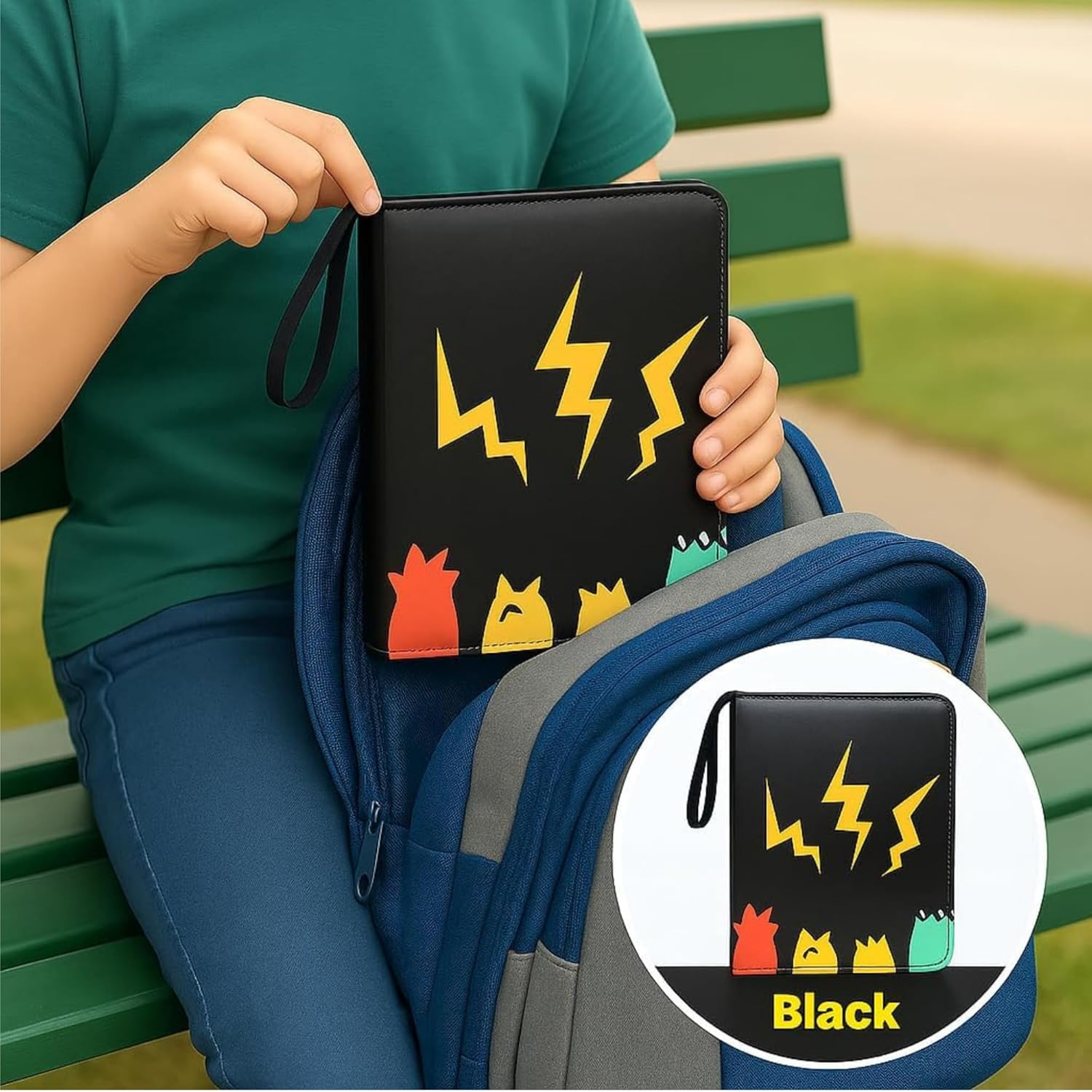CATUA Trading Card Binder with Zipper, 4 Pocket Album Holds 400 Cards with 50 Sleeves, PU Leather Case Compatible with TCG, Sports, Football, and Game Cards – Black