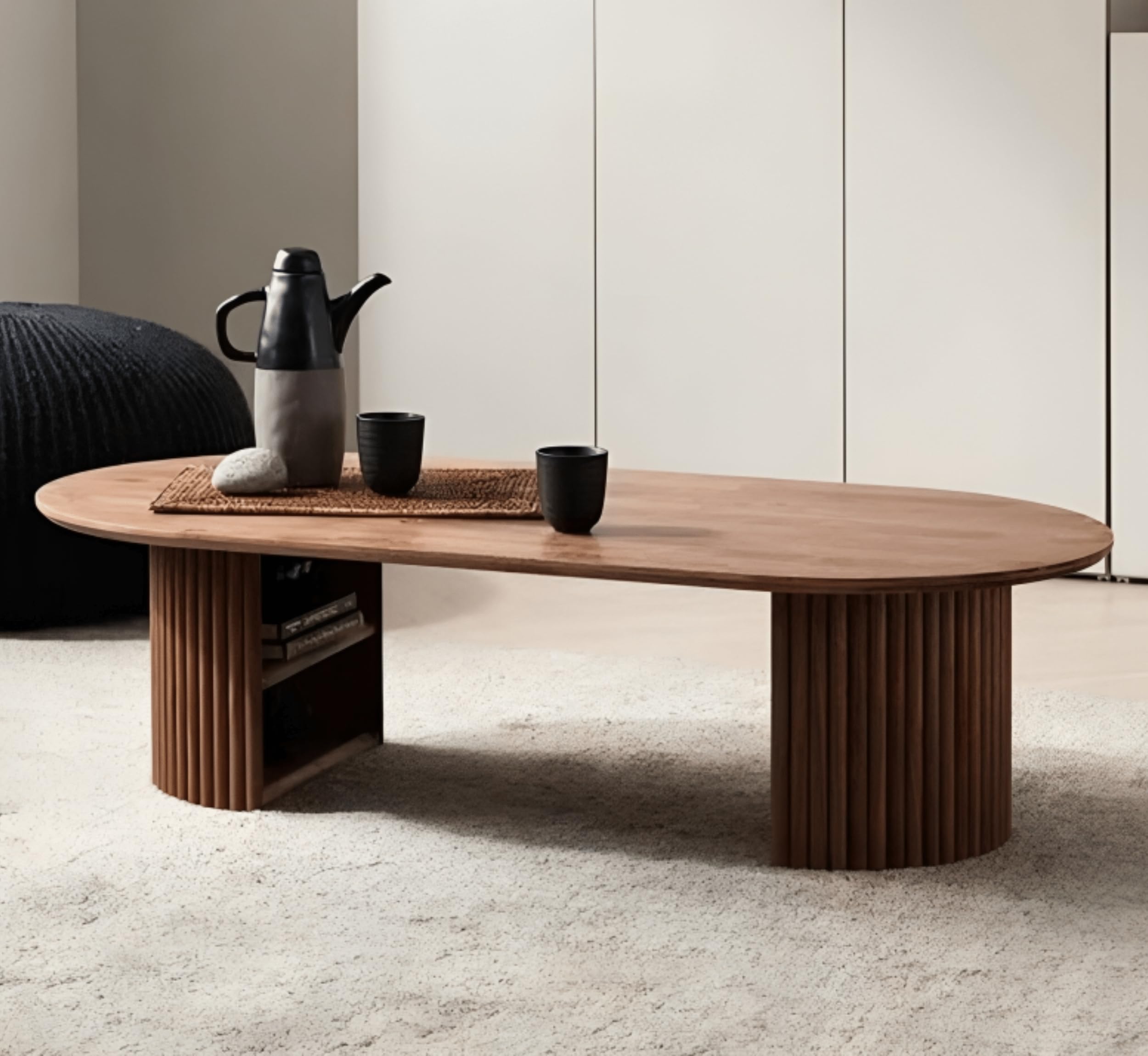 Gharaana Sloan Wooden Oval Storage Coffee Table in Chestnut for Living Room, Center Table (40x20x16)-image-5