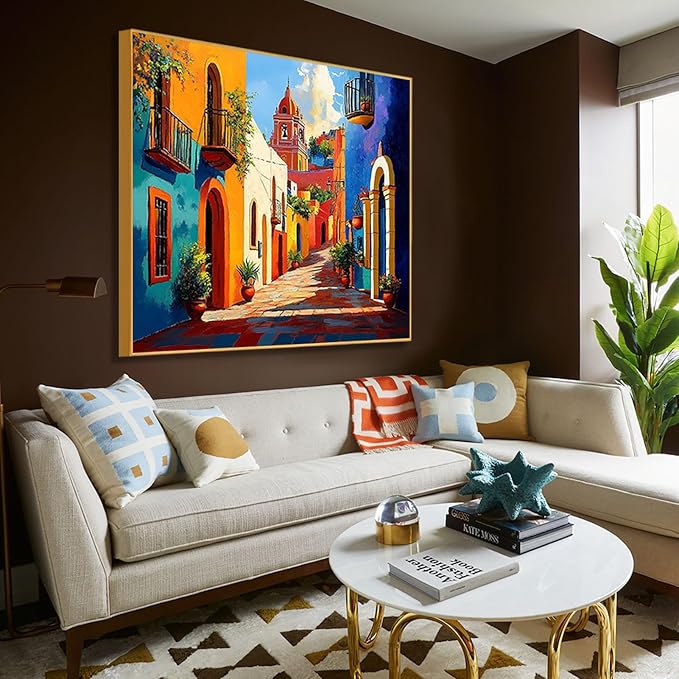 Moroccan Canvas Wall Art, Moroccan Canvas Painting, Blue and Orange Wall Art