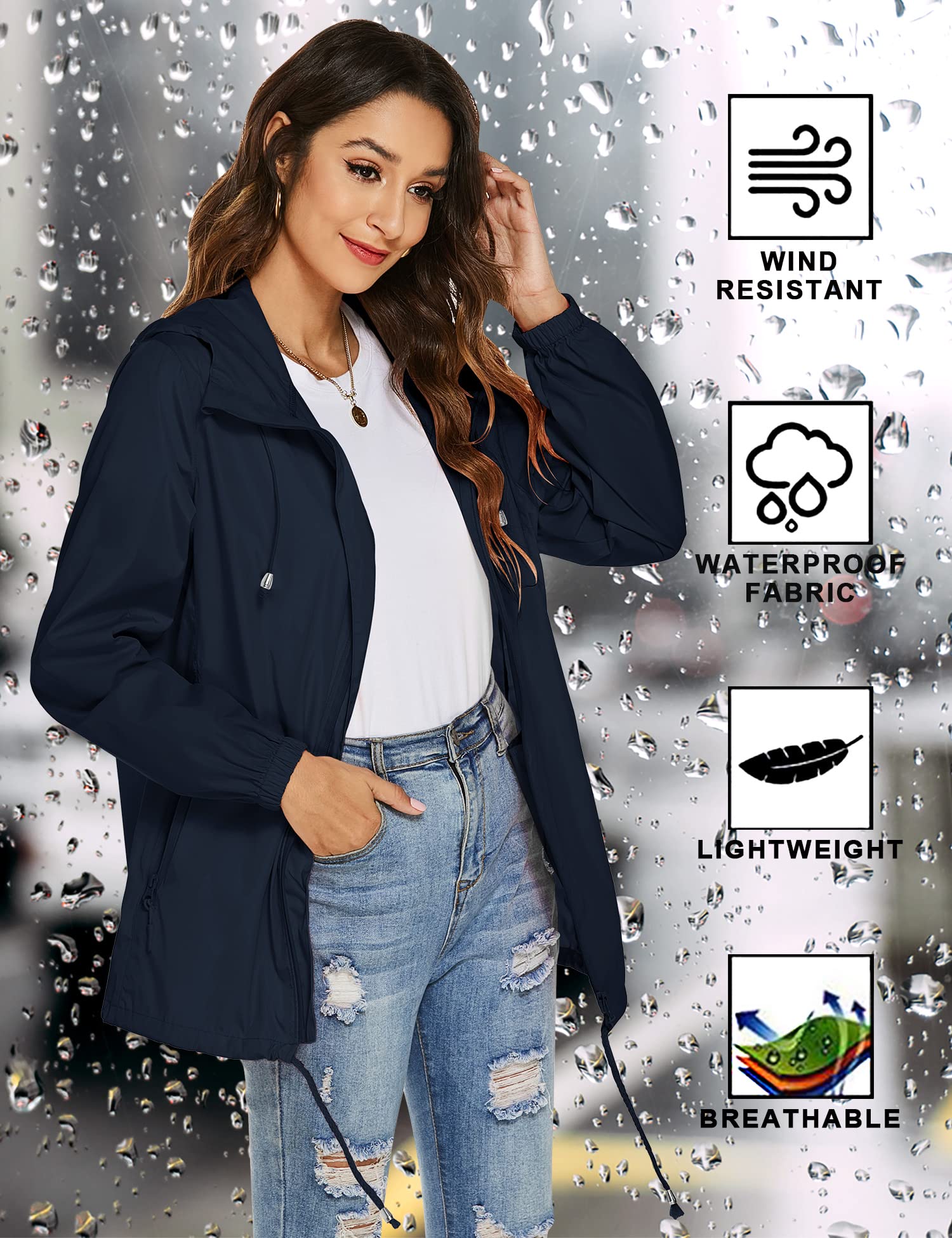 Rapbin Veste de pluie, légère, imperméable, coupe-vent, fine, pliable, pour les voyages et le vélo, pour femme