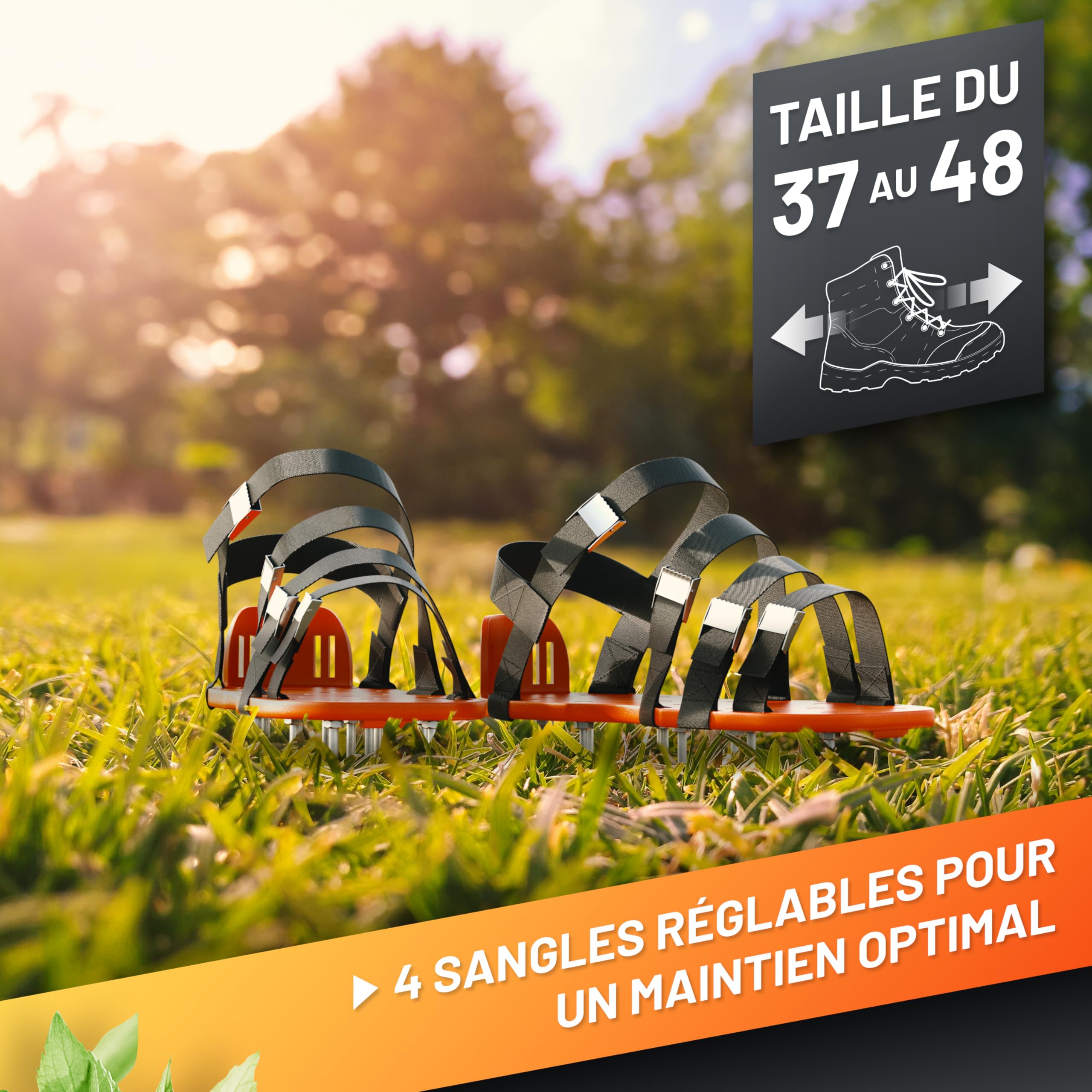 GRÜNTEK Aérateur Gazon Pelouse Sandales Chaussures à Clous Aération Réagreage Sol Epoxy. Clous en Acier, Boucles en Métal, Taille Unique.