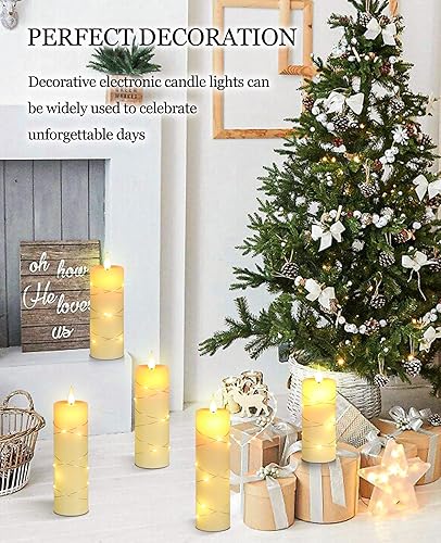 Miniatura 4 de Da by Velas parpadeantes sin llama con luces de cadena, velas que funcionan con baterías con control remoto y temporizador, vela de pilar LED de
