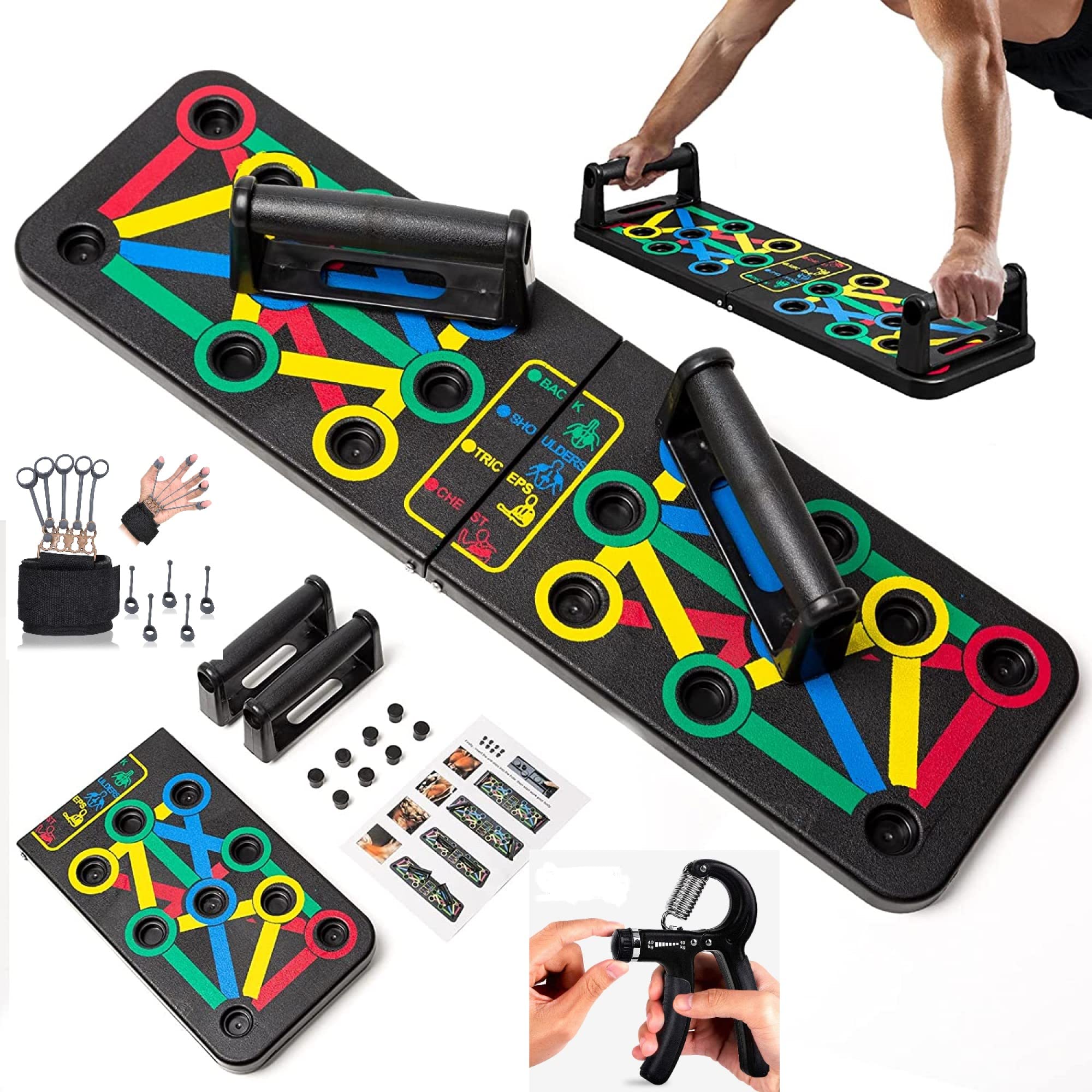 ODDISH way to fitness Push Up Board System - 15 in 1 Body Building Exercise Tools, Hand Grip, Finger Gripper Combo Pack - Workout Push Up Stands, Training System for Men and Women (PUSH-UP-COMBO)