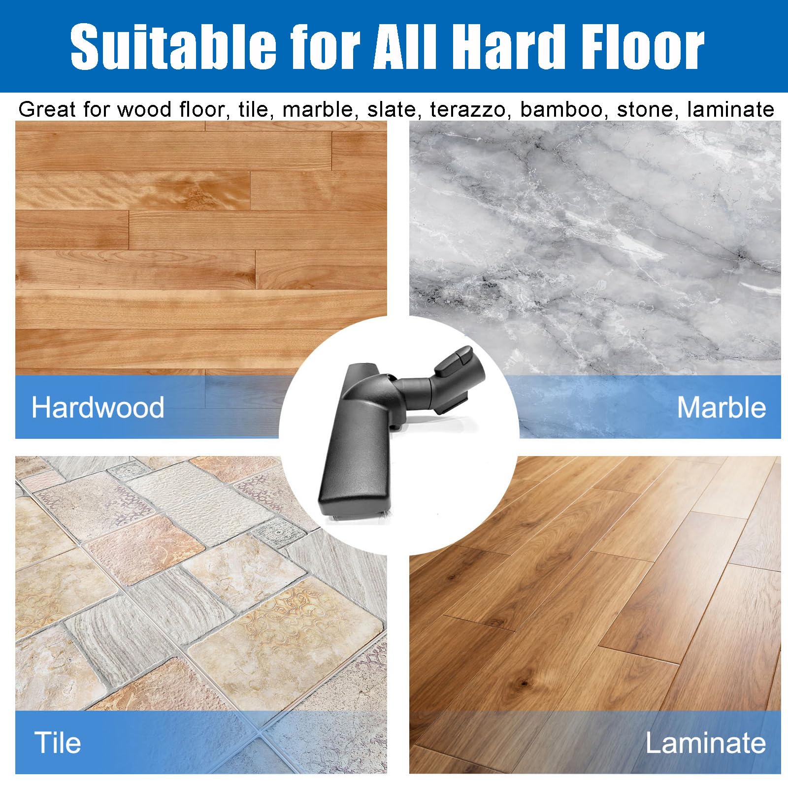 Alrens Spazzola per aspirapolvere in crine di cavallo per Miele, spazzola per pavimenti in legno duro con ruote per piastrelle, marmo, pavimenti duri, adatta a tubi standard da 1 3/8"